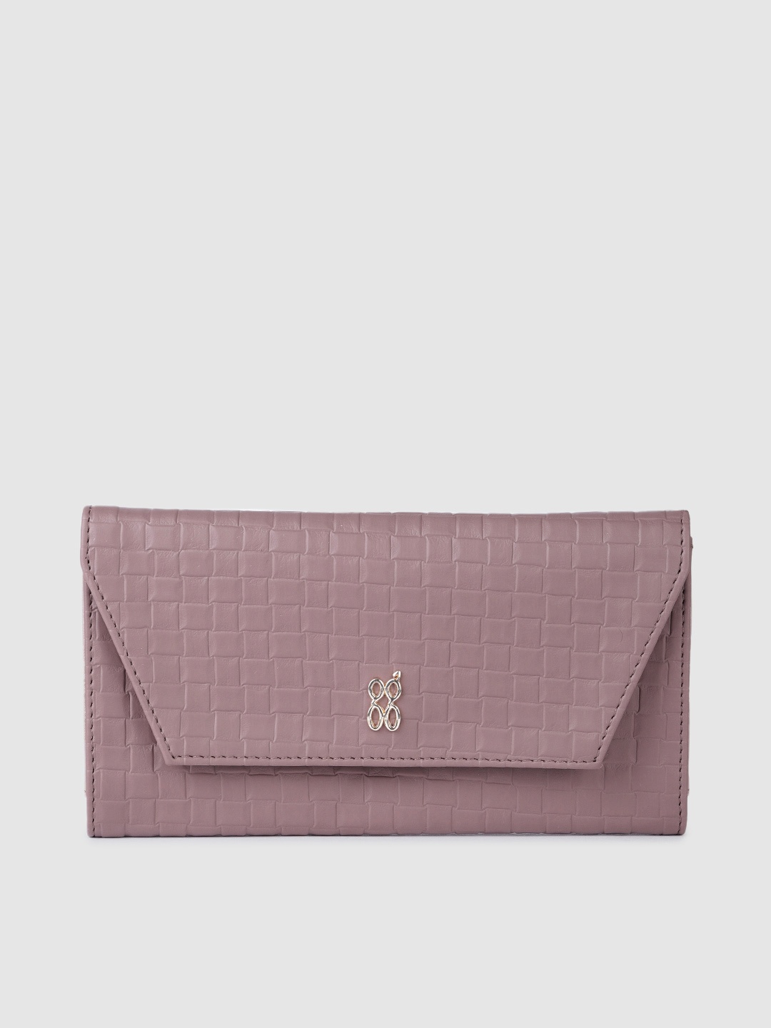 

Baggit Women Geometric Textured PU Three Fold Wallet, Mauve