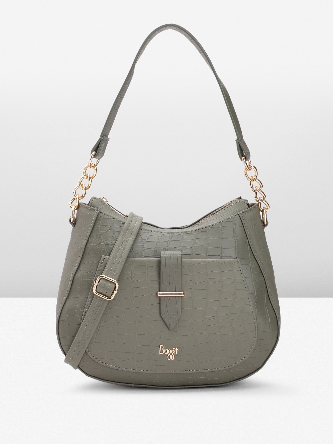 

Baggit Animal Textured Structured Hobo Bag, Green