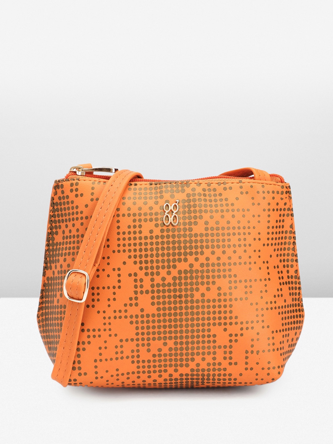 

Baggit Mini Geometric Print PU Structured Sling Bag, Orange