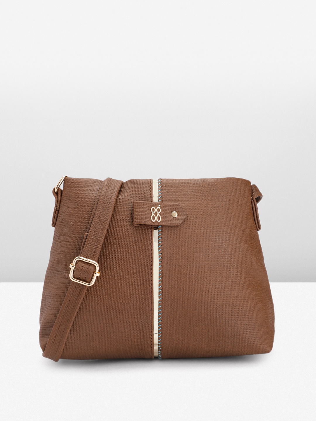 

Baggit Structured Sling Bag with Metallic Strip Detail, Brown