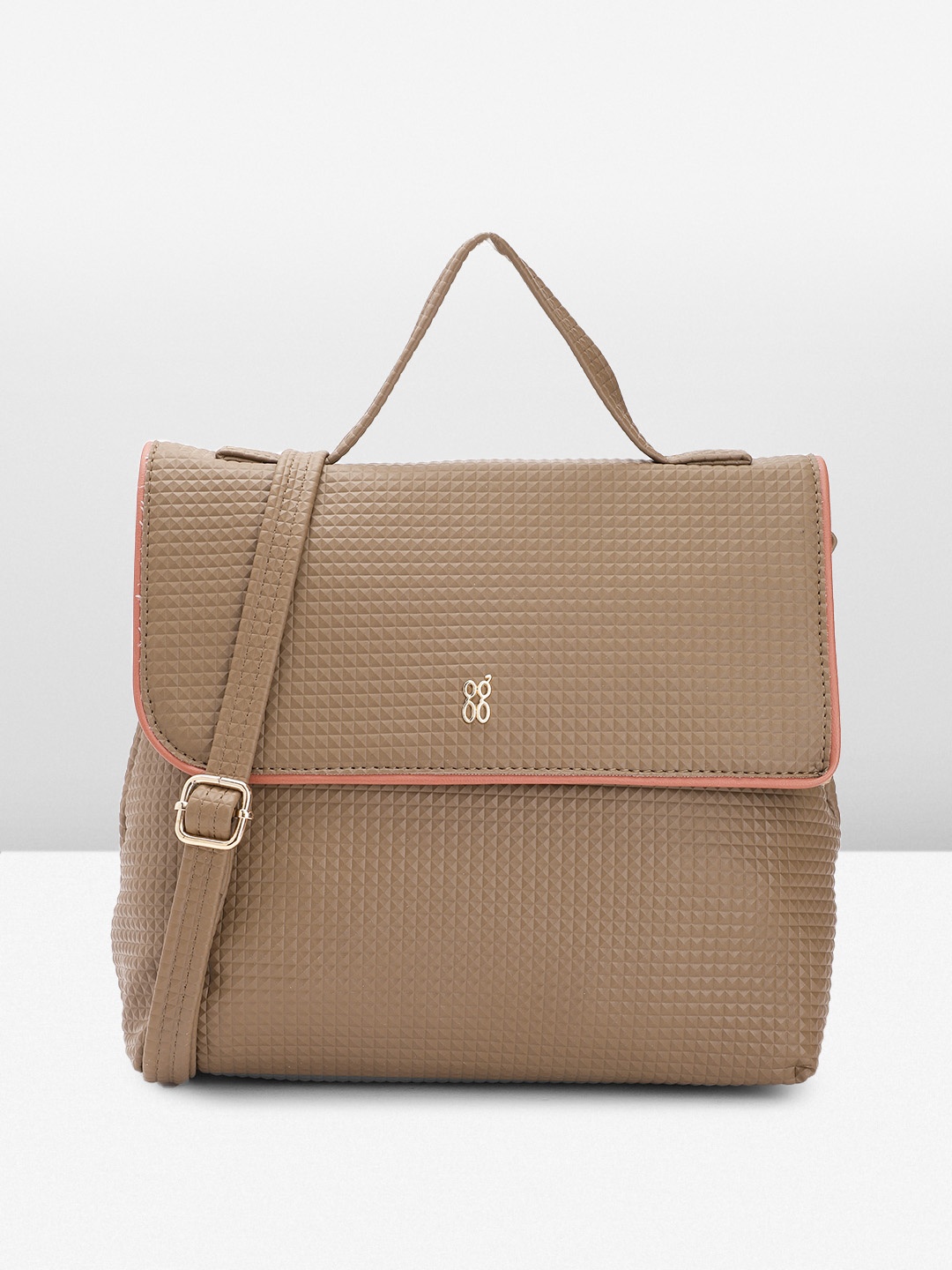 

Baggit Geometric Textured Structured Satchel, Brown