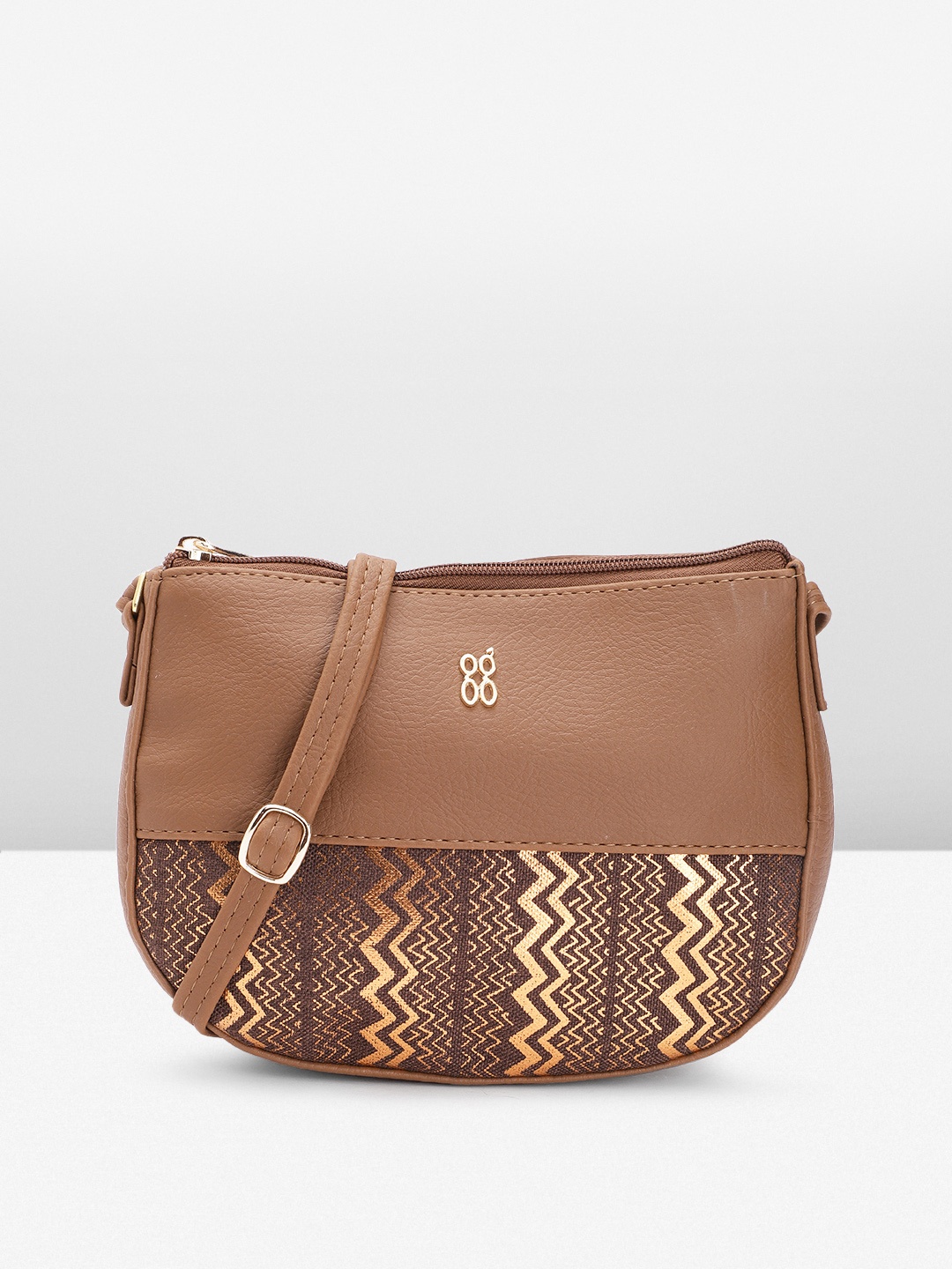 

Baggit Geometric Printed Structured Sling Bag, Tan
