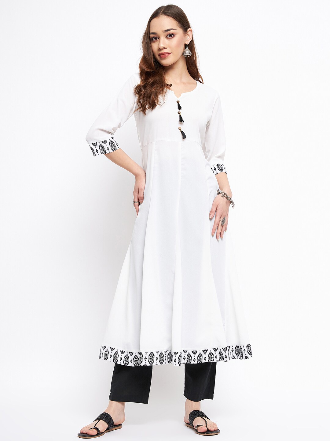 

One of a Kind Round Neck Anarkali Kurta With Border, White