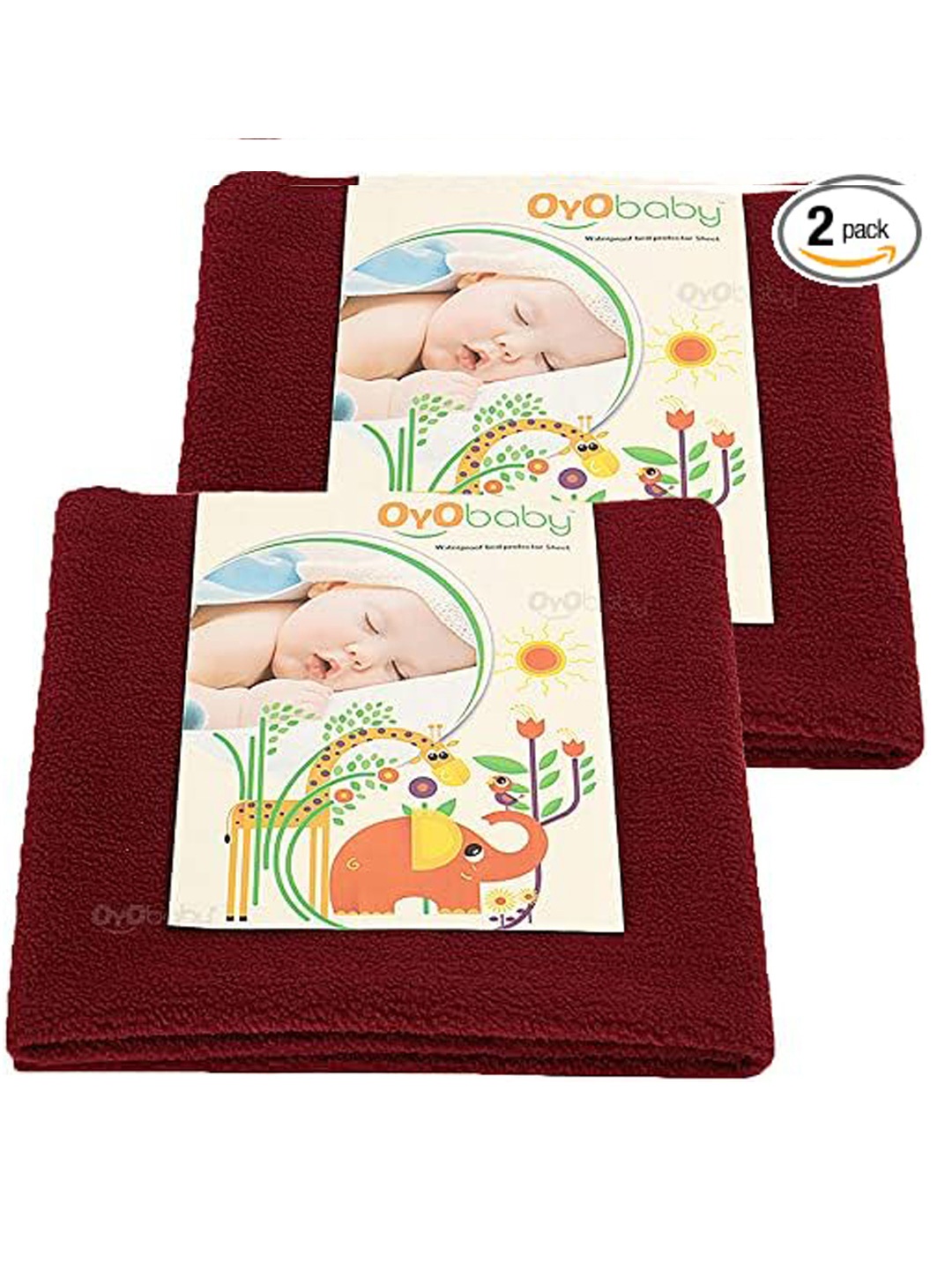 

OyO Baby Set of 2 Maroon Waterproof & Baby Dry Sheet Polycotton Mattress Protector