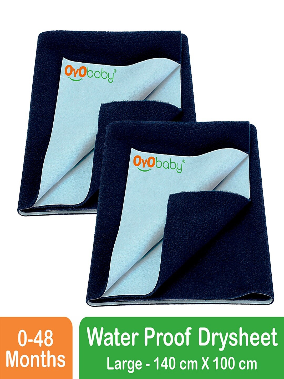 

OyO Baby Set of 2 Blue Waterproof & Baby Dry Sheet Polycotton Mattress Protector, Navy blue