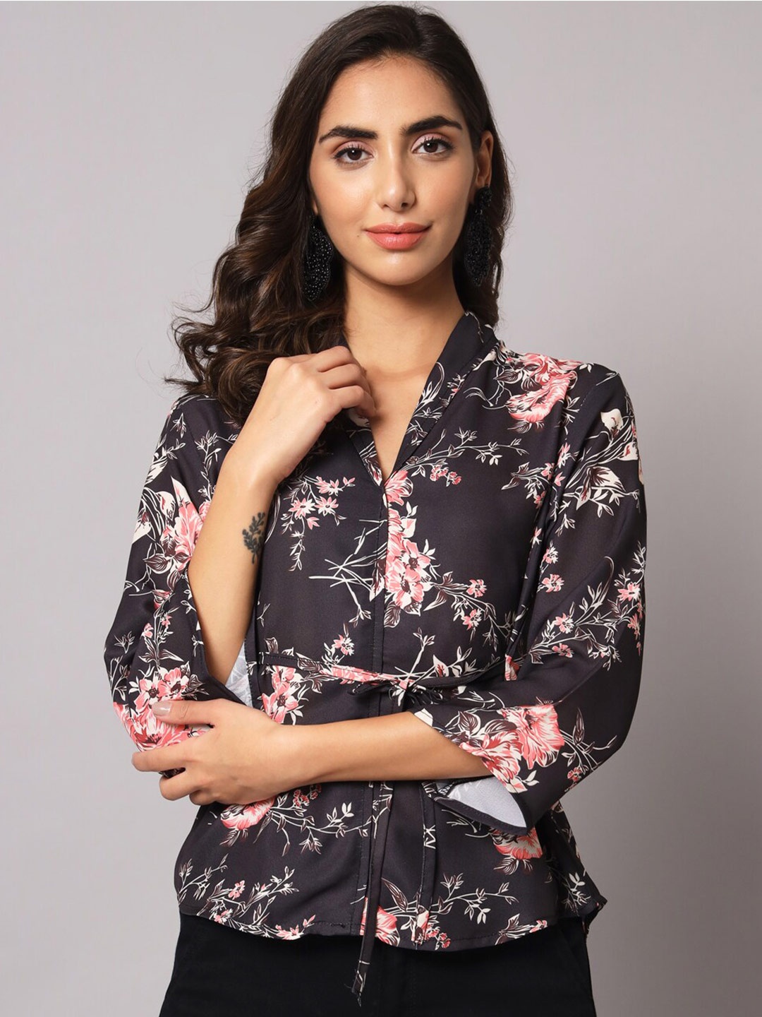 

ADDYVERO Floral Print Shirt Style Top, Maroon