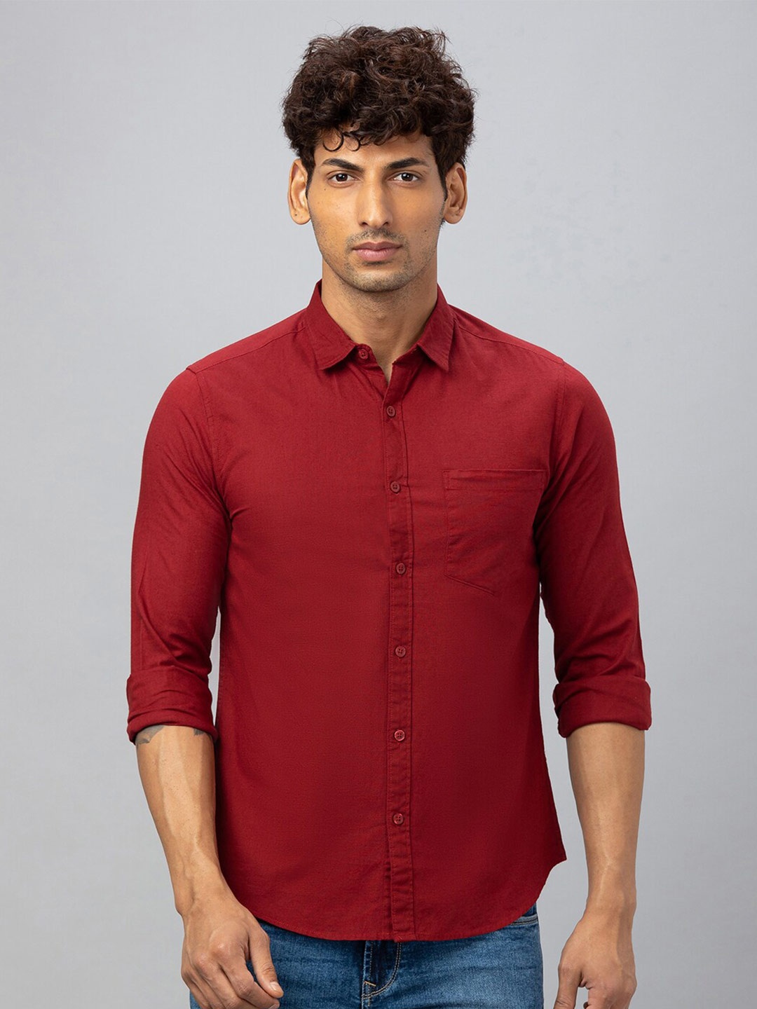 

Globus Men Comfort Fit Casual Cotton Linen Shirt, Maroon