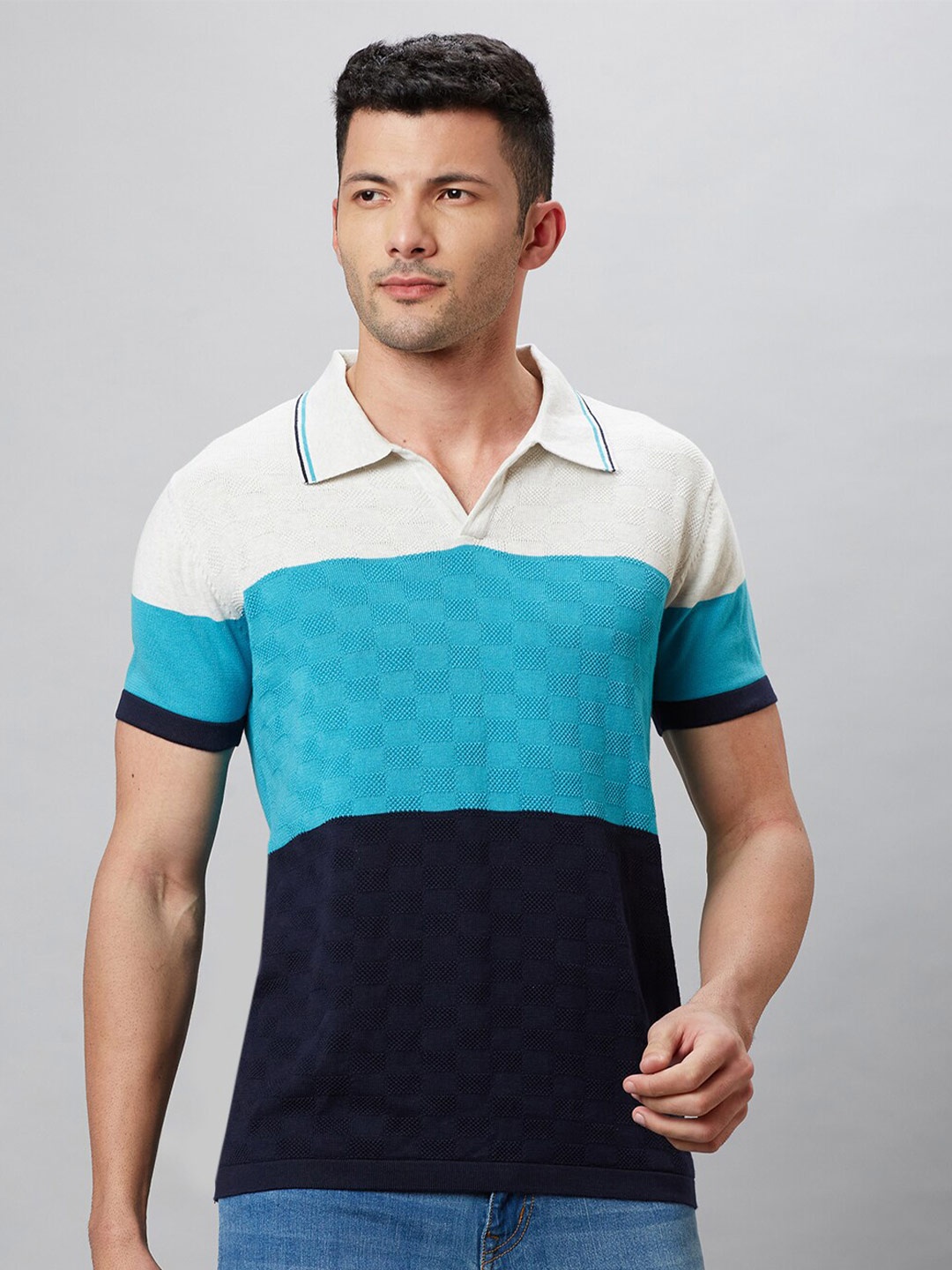 

Globus Colourblocked Polo Collar Cotton T-Shirt, White