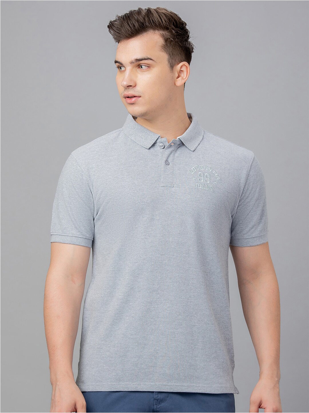 

Globus Polo Collar Pure Cotton T-shirt, Grey melange