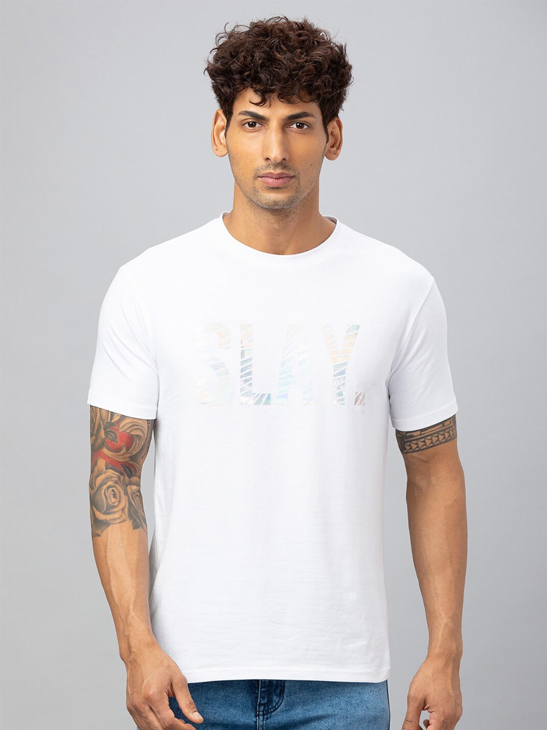 Globus Holographic Printed Pure Cotton T-shirt, White