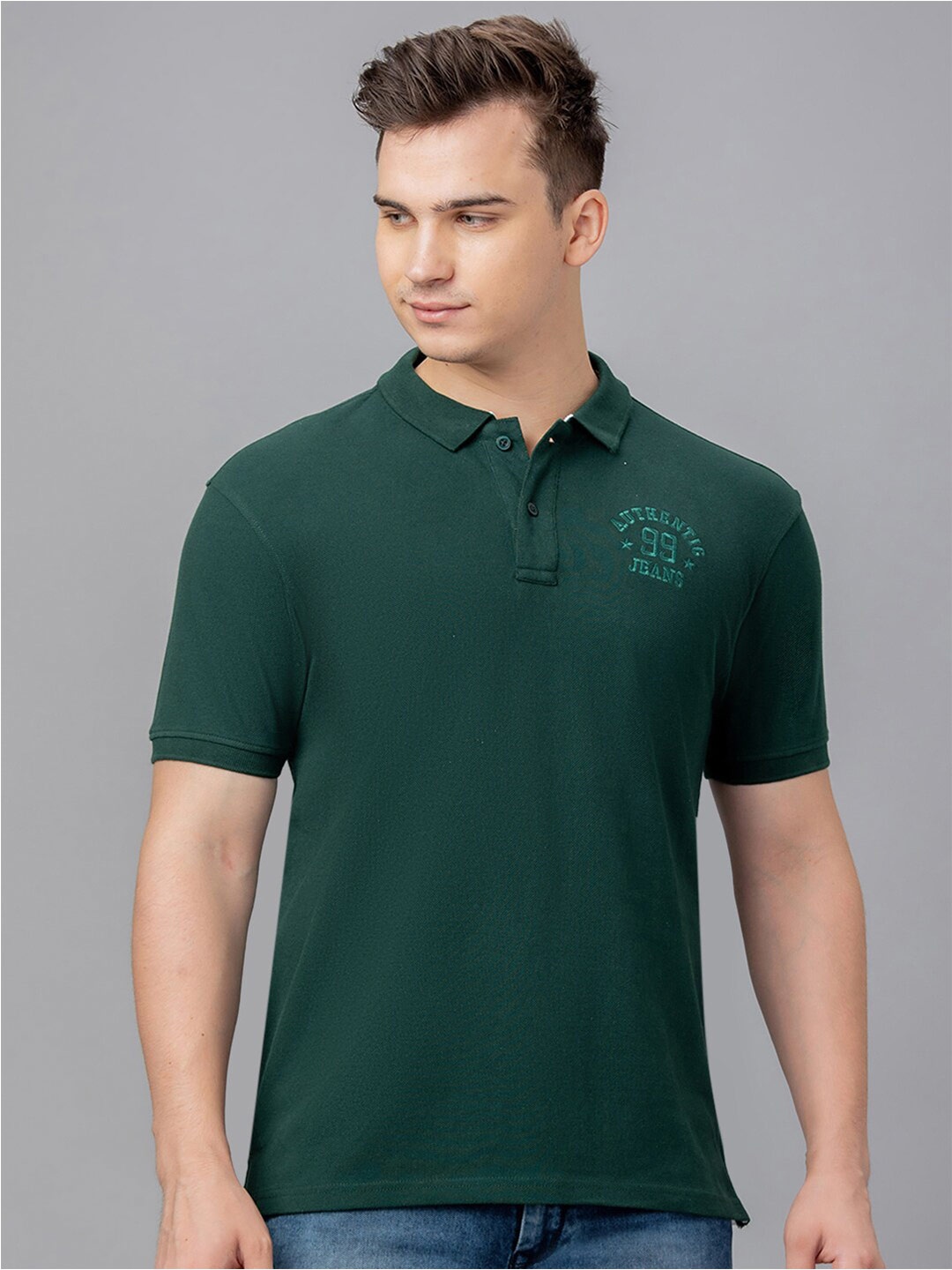 

Globus Polo Collar Short Sleeves Pure Cotton T-shirt, Green