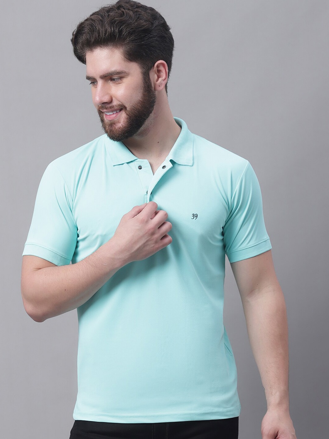 

39 THREADS Polo Collar T-shirt, Turquoise blue
