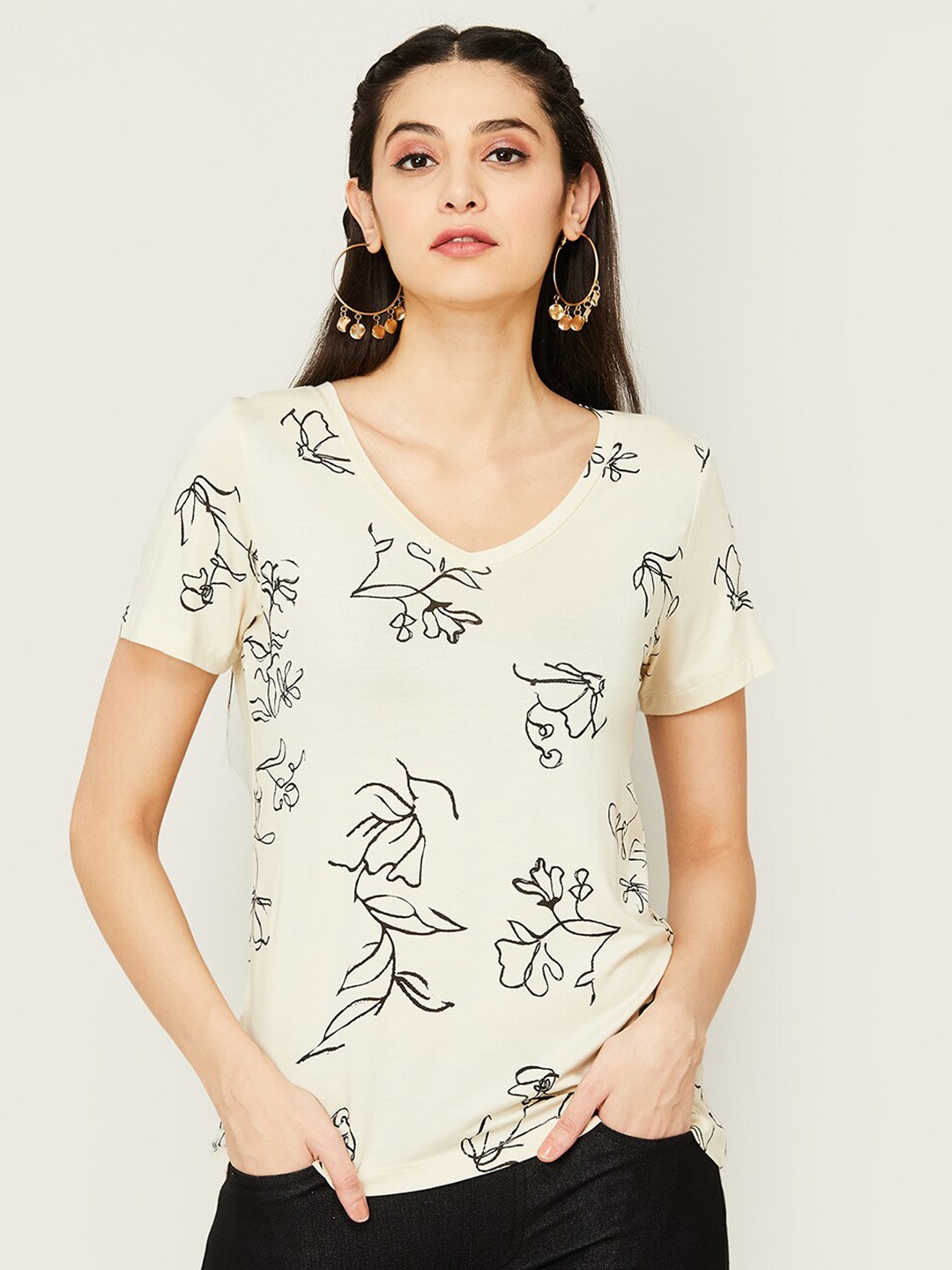 

Colour Me by Melange Floral Printed T-Shirt, White