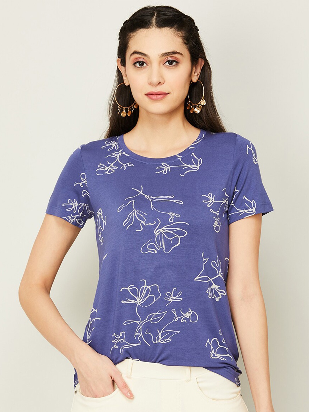 

Colour Me by Melange Floral Print T-Shirt, Blue