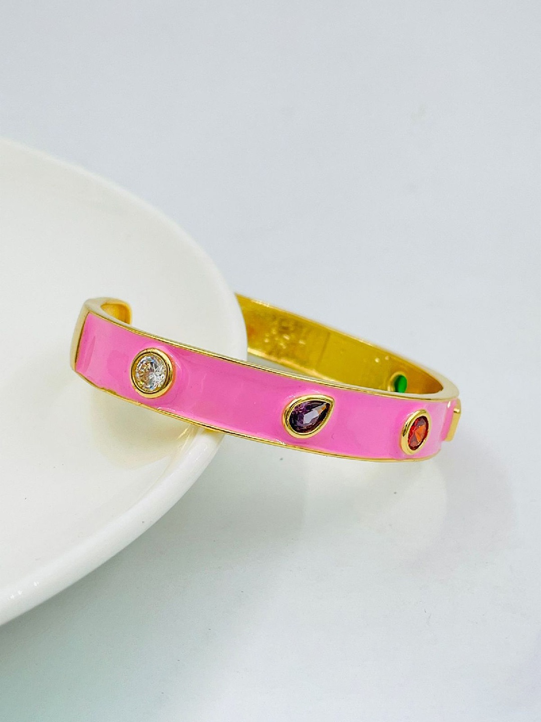 

ZIVOM Women Gold-Plated Crystals Enamelled Cuff Bracelet, Pink