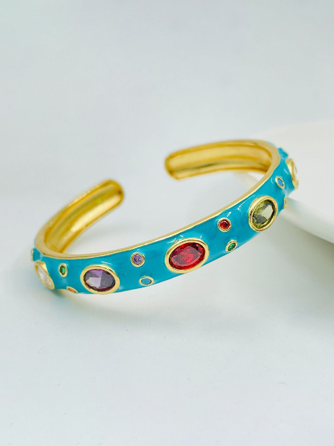 

ZIVOM Women Brass Crystals Enamelled Gold-Plated Cuff Bracelet