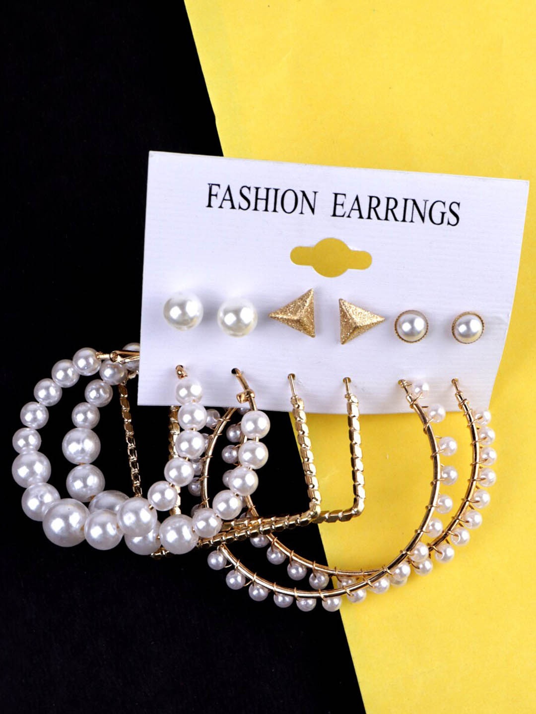 

VAGHBHATT Set of 6 Gold-Plated Geometric Studs & Hoop Earrings