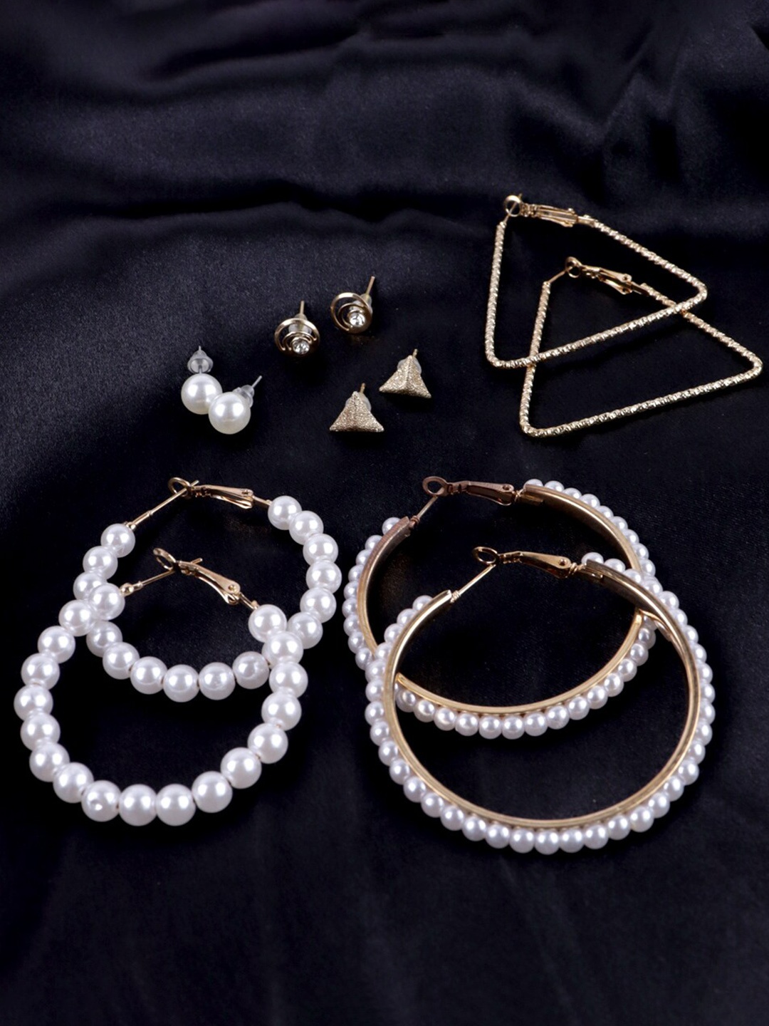 

VAGHBHATT Set of 6 Gold-Plated Geometric Studs & Hoop Earrings