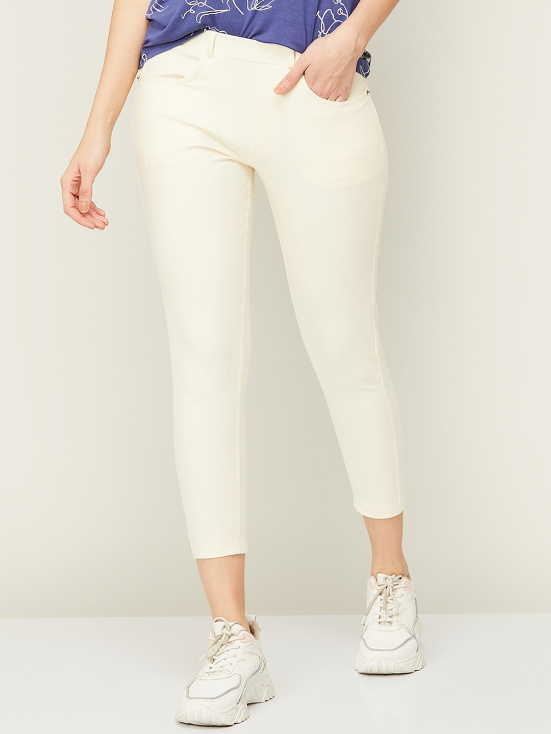 

Colour Me by Melange Women Cotton Regular Fit Jeggings, Off white