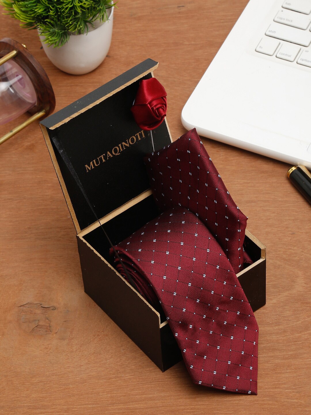 

MUTAQINOTI Men 2Pcs Printed Formal Accessory Gift Set, Maroon