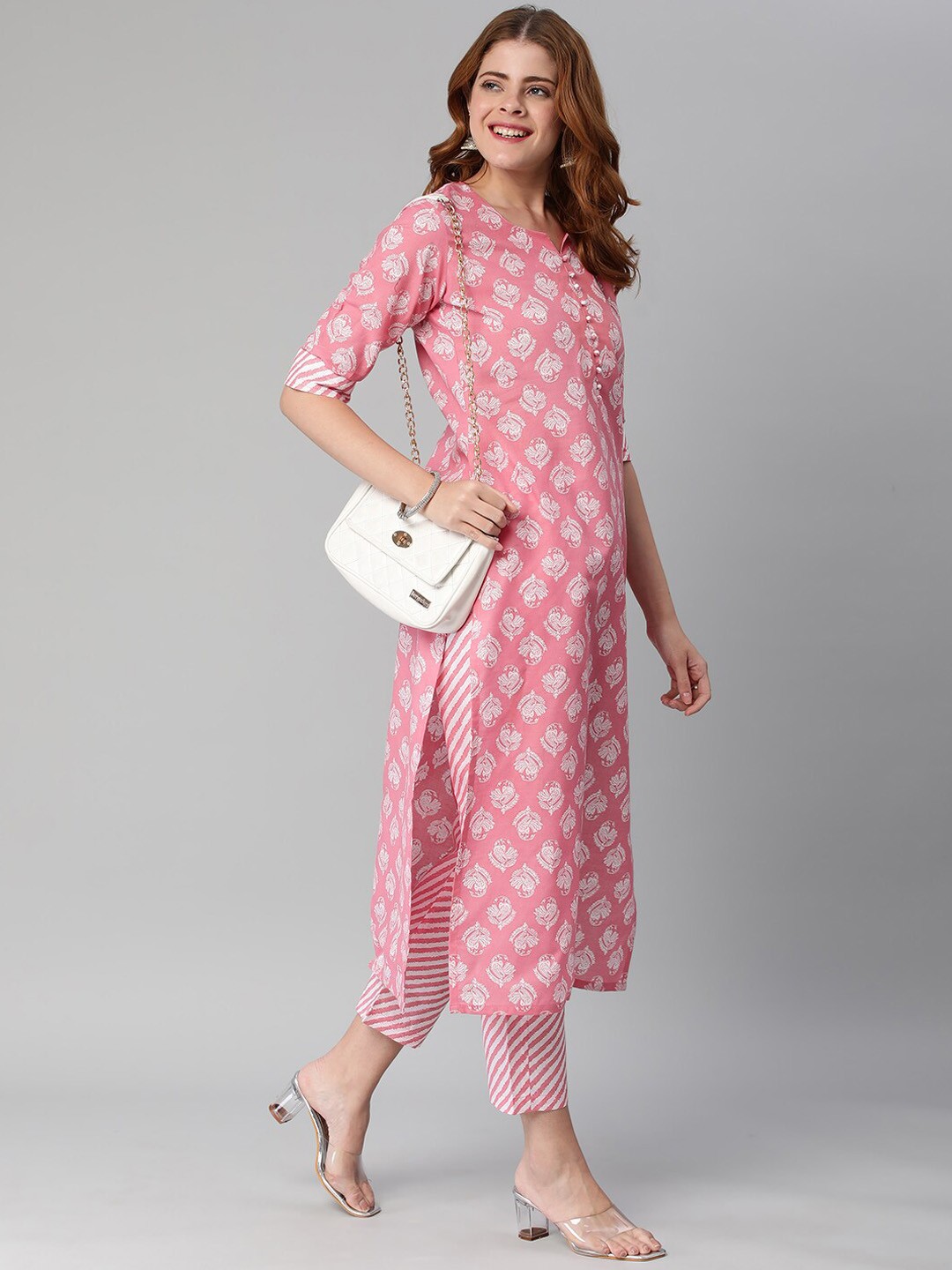 

KALINI Floral Printed Kurta With Trousers, Pink