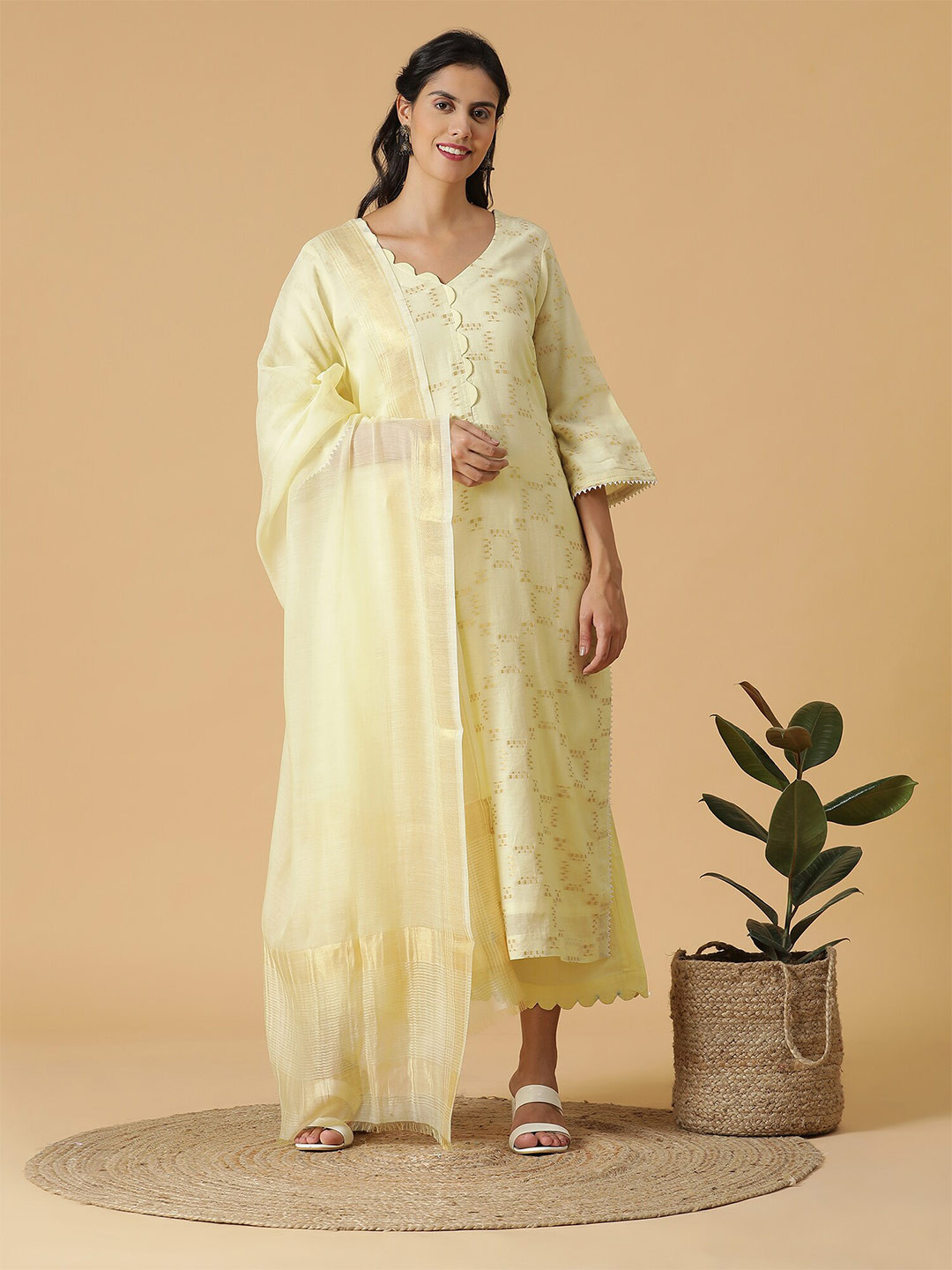 

SHINGORA Geometric Woven Design Unstitched Dress Material, Yellow