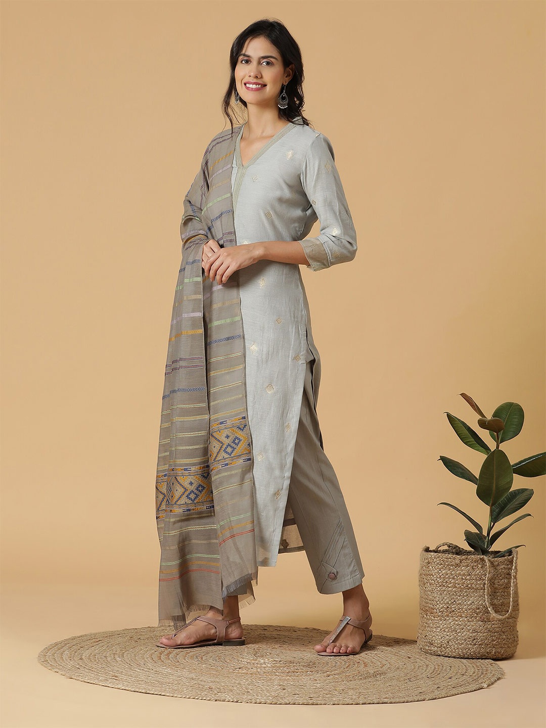 

SHINGORA Ethnic Motifs Woven Design Unstitched Dress Material, Grey