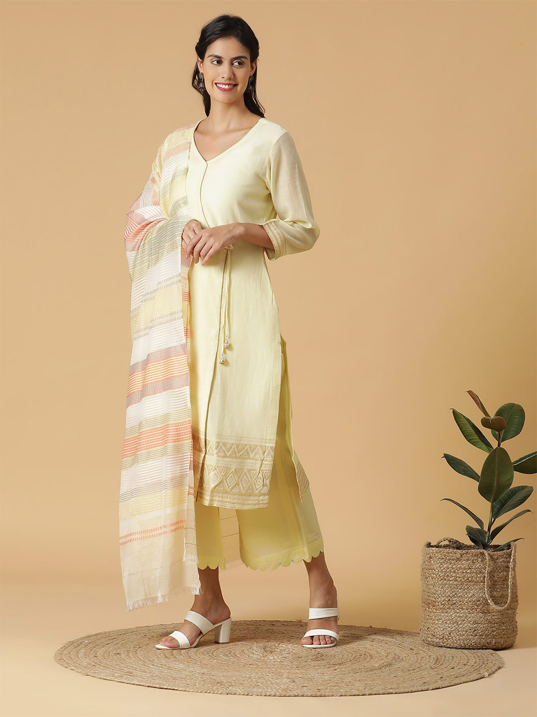 

SHINGORA Ethnic Motifs Woven Design Unstitched Dress Material, Yellow