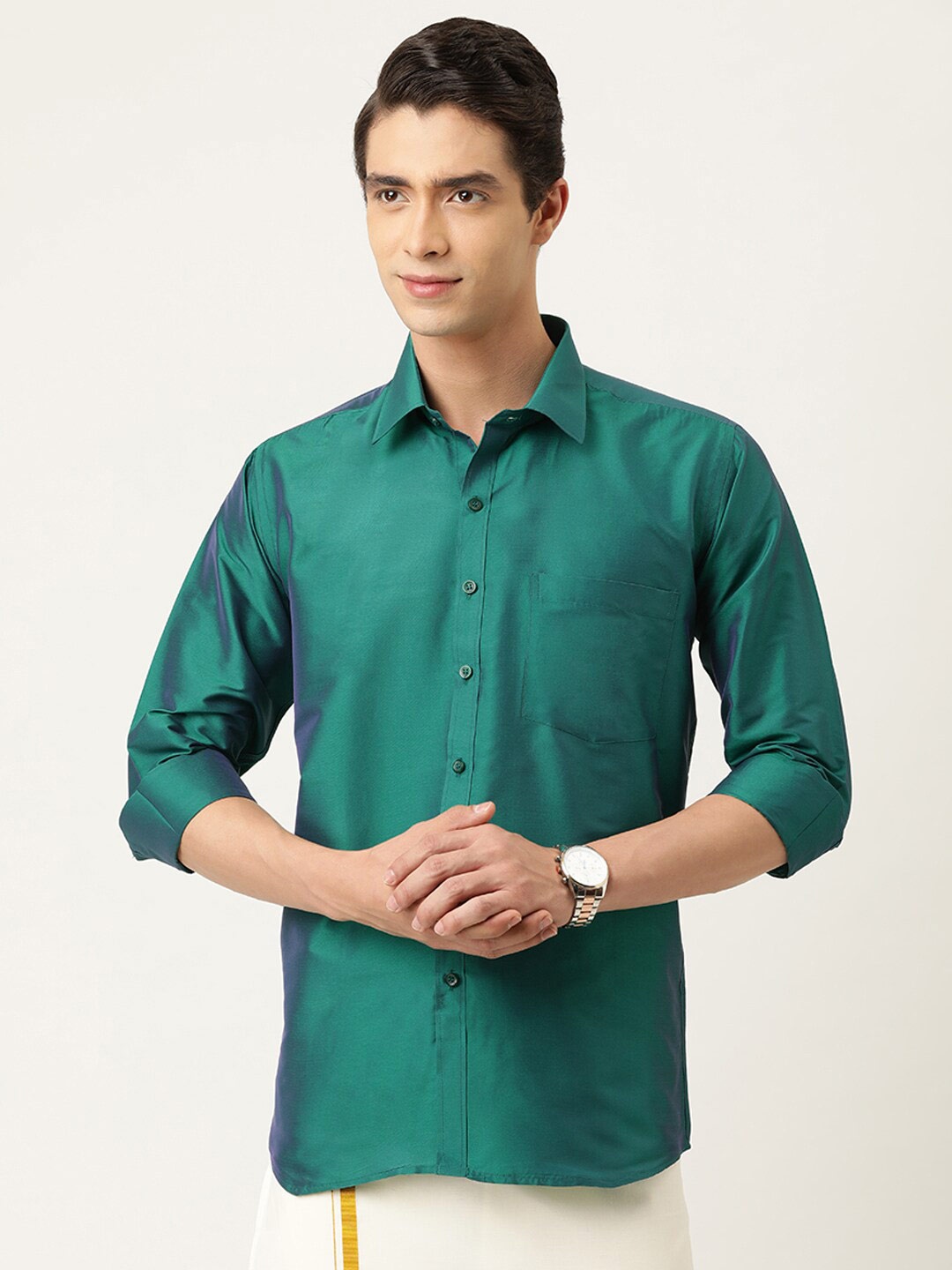 

THANGAMAGAN Standard Ethnic Shirt, Green