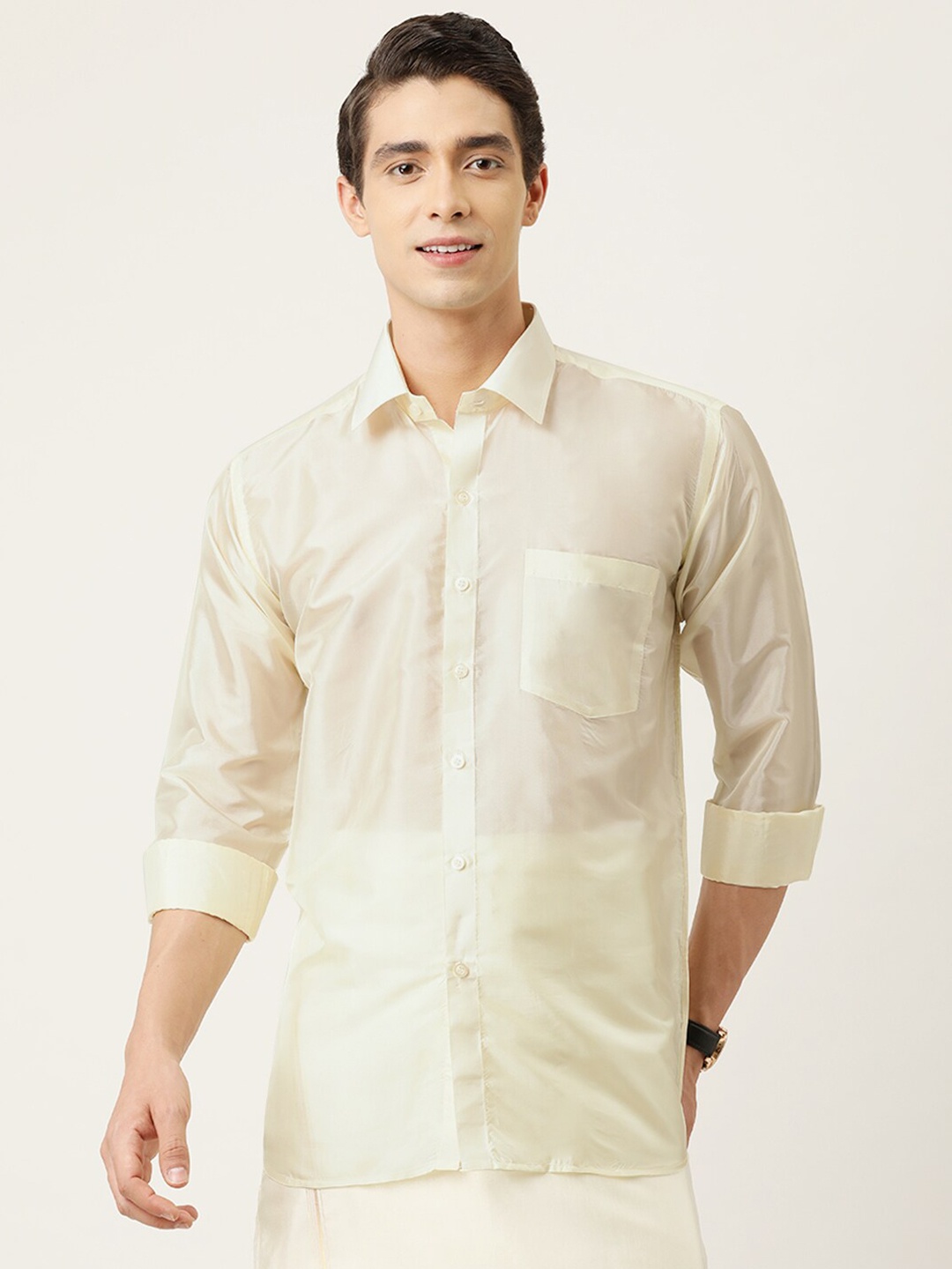 

THANGAMAGAN Men Standard Party Shirt, Beige