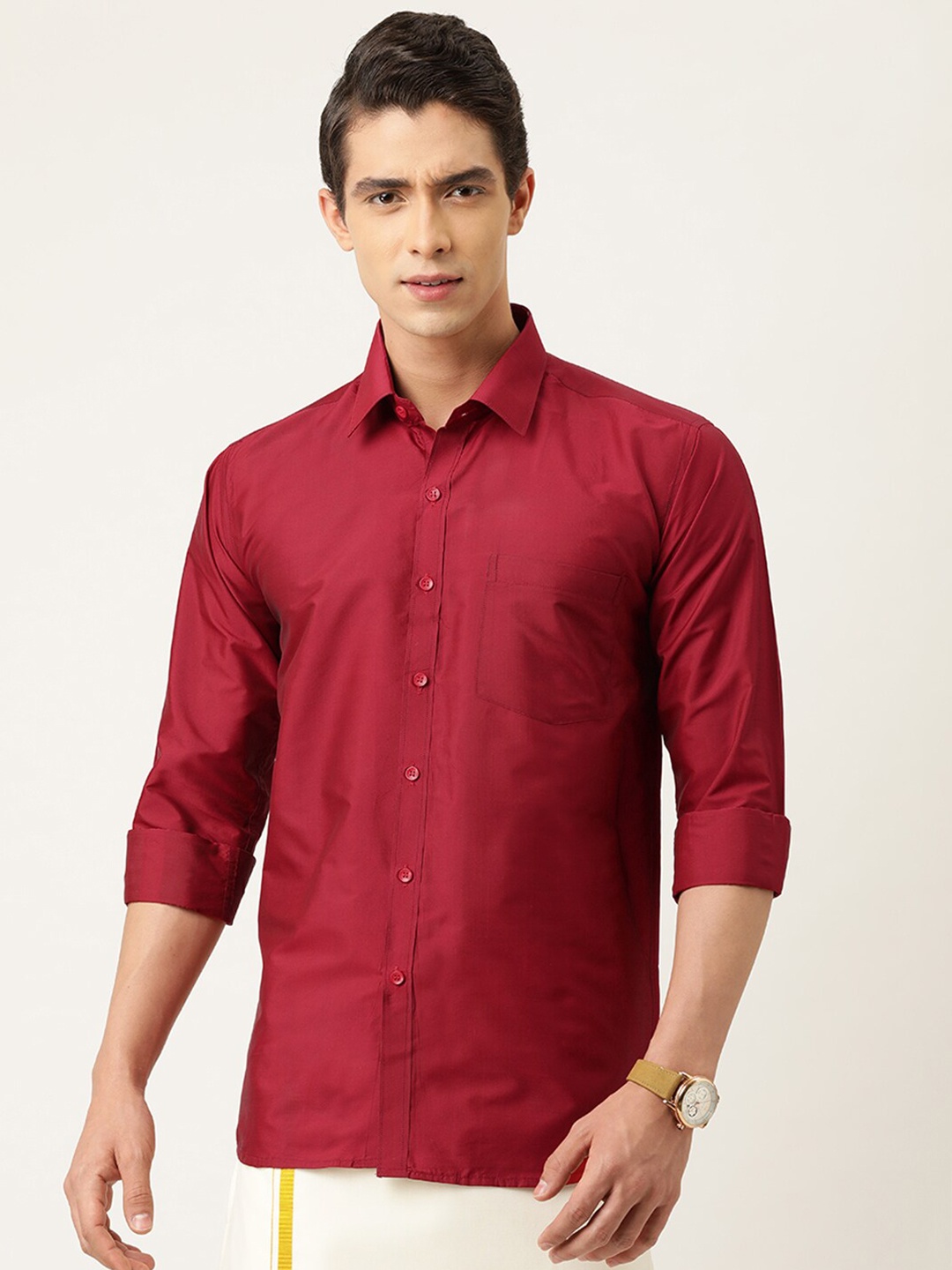 

THANGAMAGAN Spread Collar Casual Shirt, Red