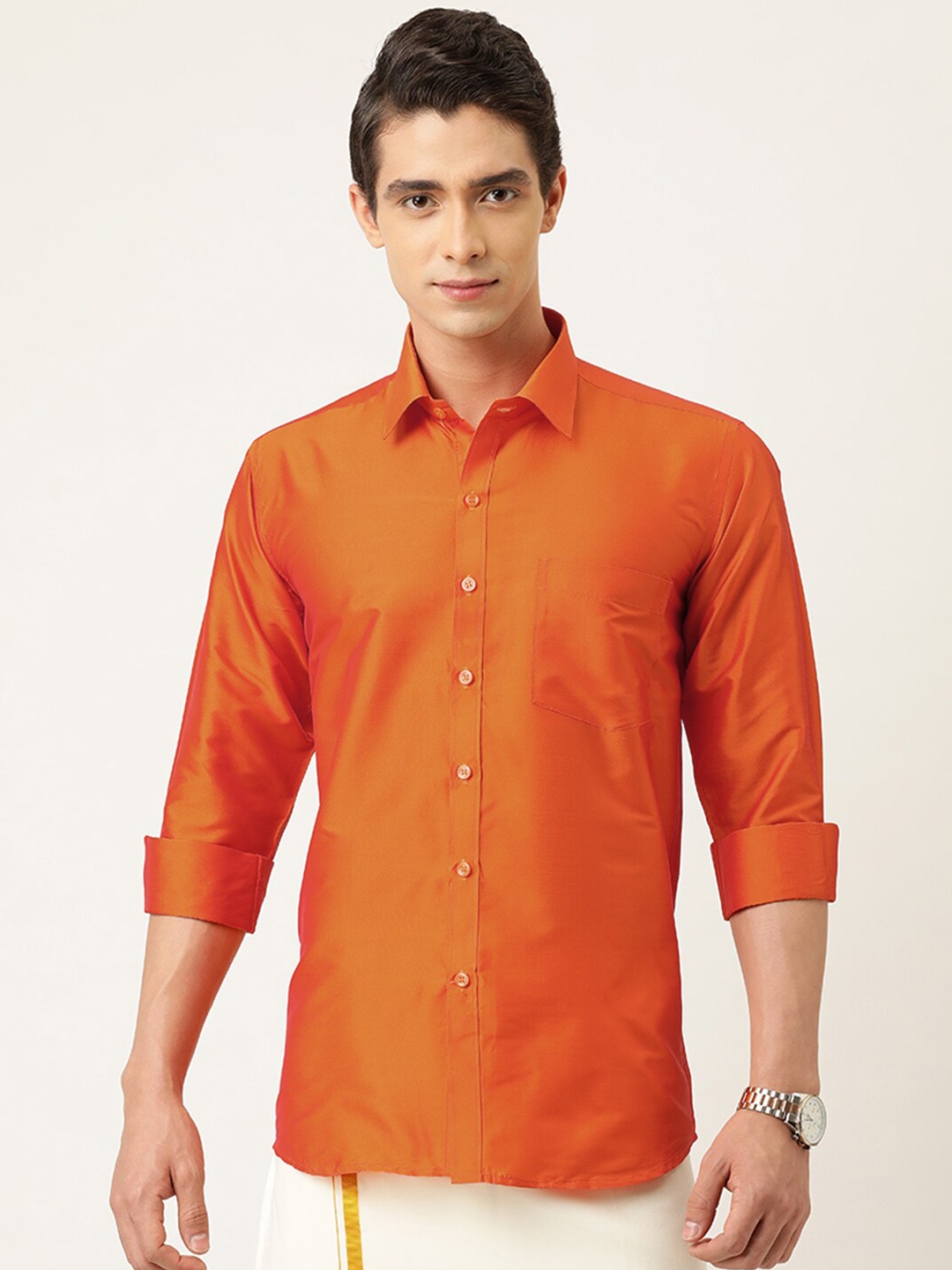 

THANGAMAGAN Standard Ethnic Shirt, Orange