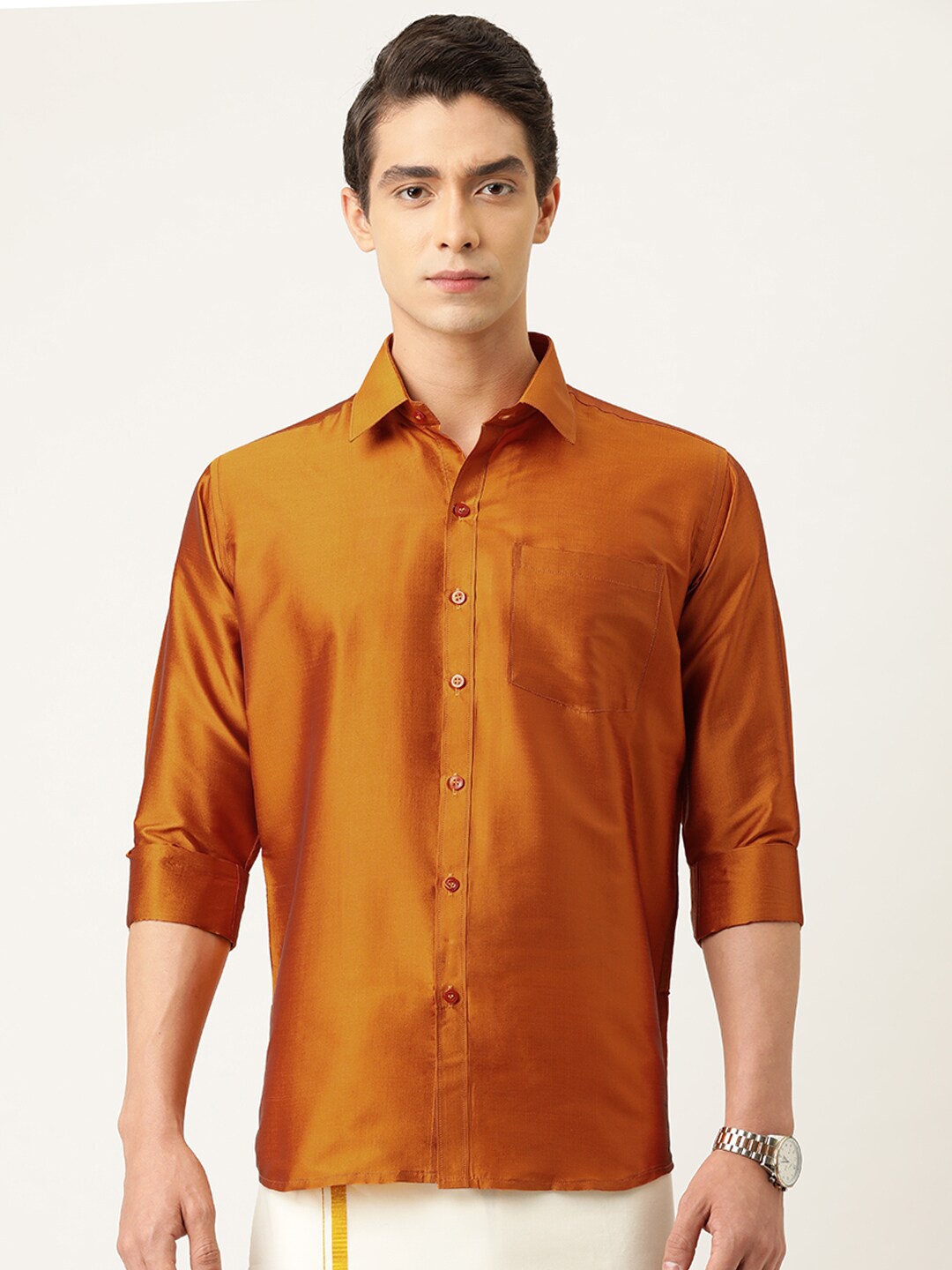 

THANGAMAGAN Standard Spread Collar Casual Shirt, Mustard