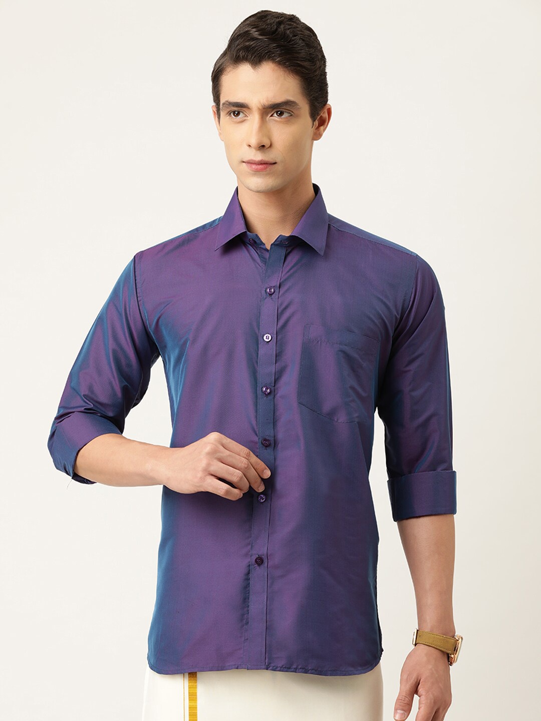 

THANGAMAGAN Men Standard Party Shirt, Purple