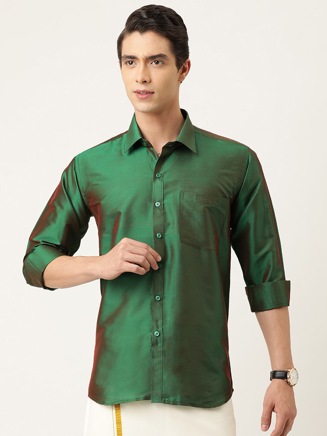 

THANGAMAGAN Standard Ethnic Shirt, Green