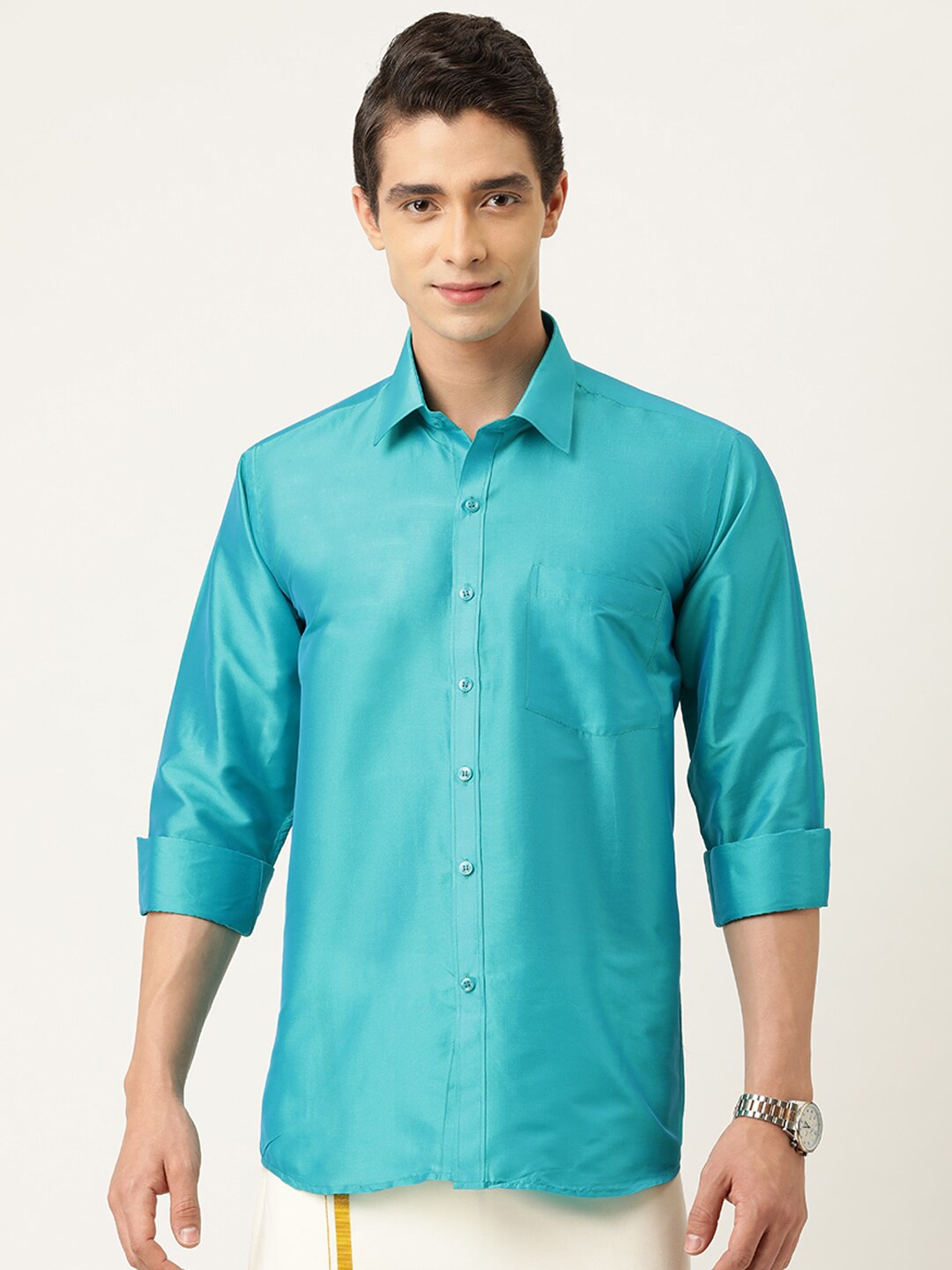 

THANGAMAGAN Standard Ethnic Shirt, Blue