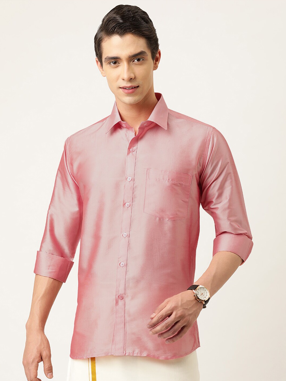 

THANGAMAGAN Standard Ethnic Shirt, Pink