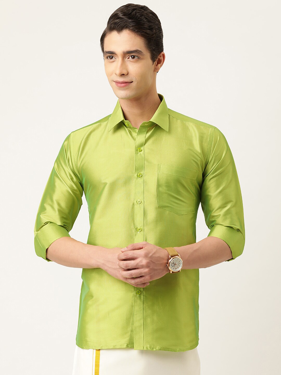 

THANGAMAGAN Standard Ethnic Shirt, Green