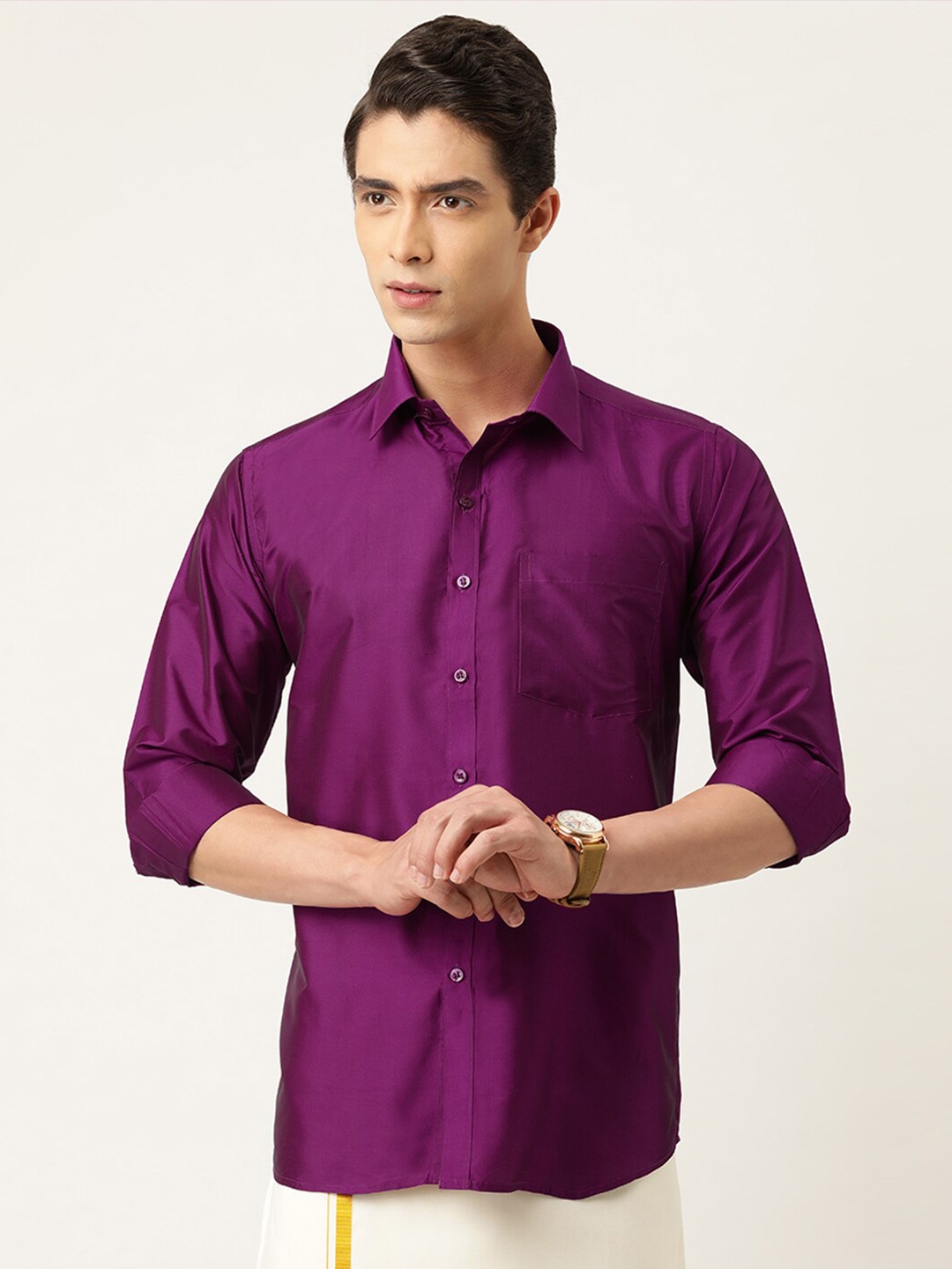 

THANGAMAGAN Spread Collar Party Shirt, Violet