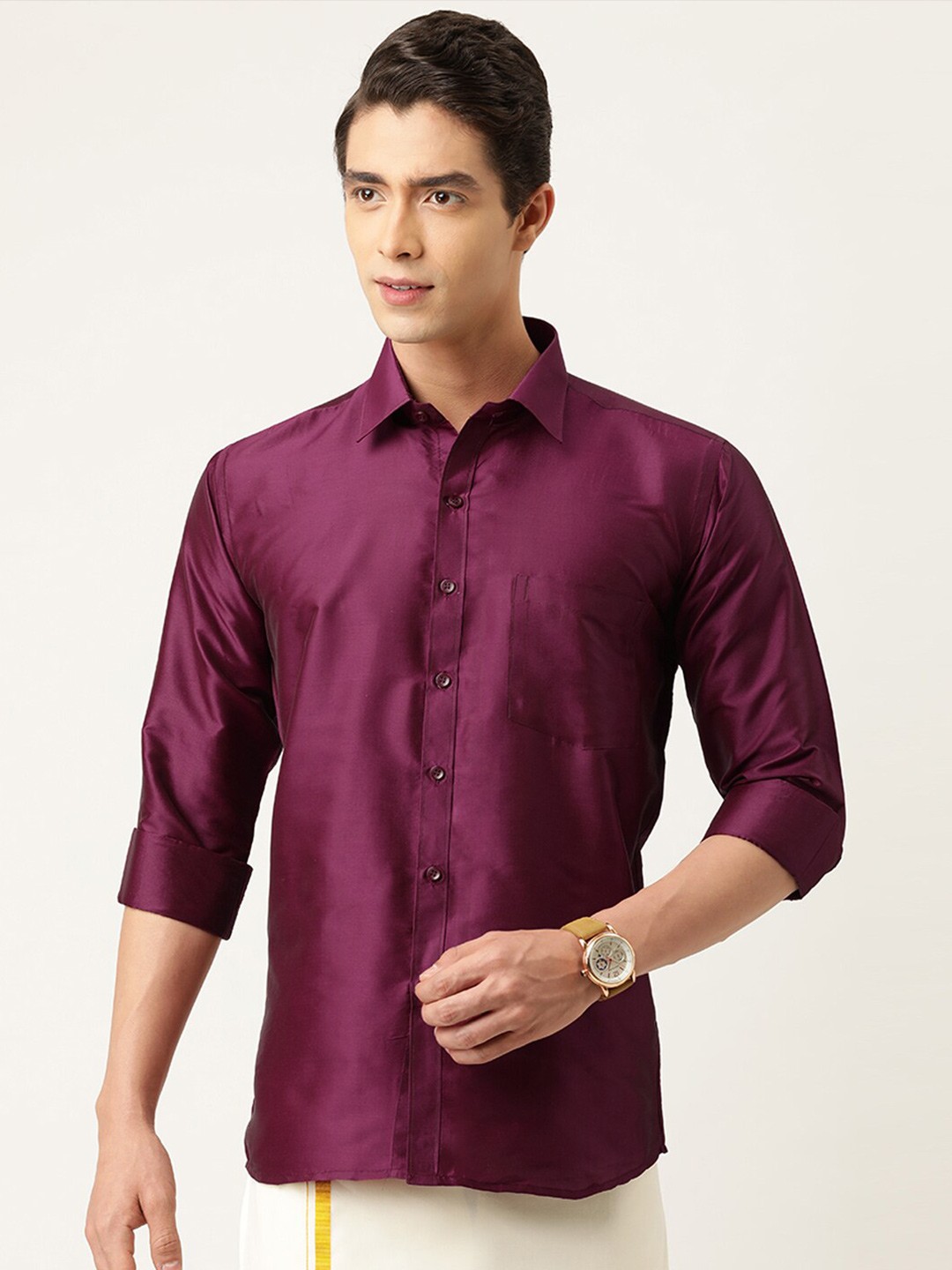 

THANGAMAGAN Standard Opaque Ethnic Shirt, Pink