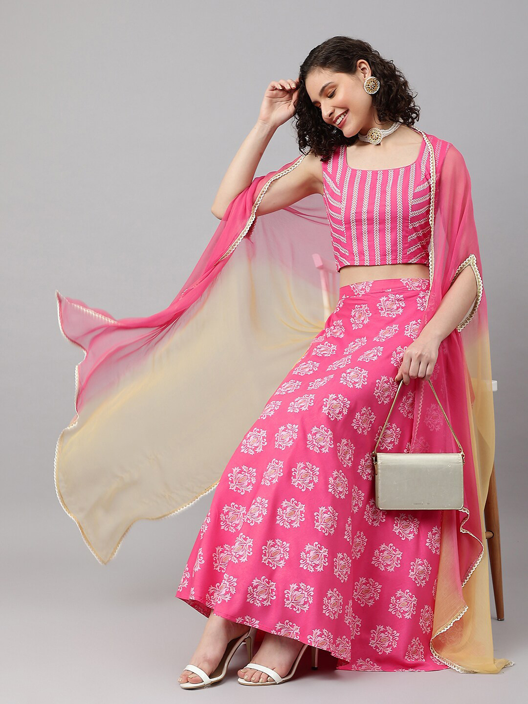 

Khushal K Printed Ready to Wear Lehenga & Blouse With Dupatta, Pink