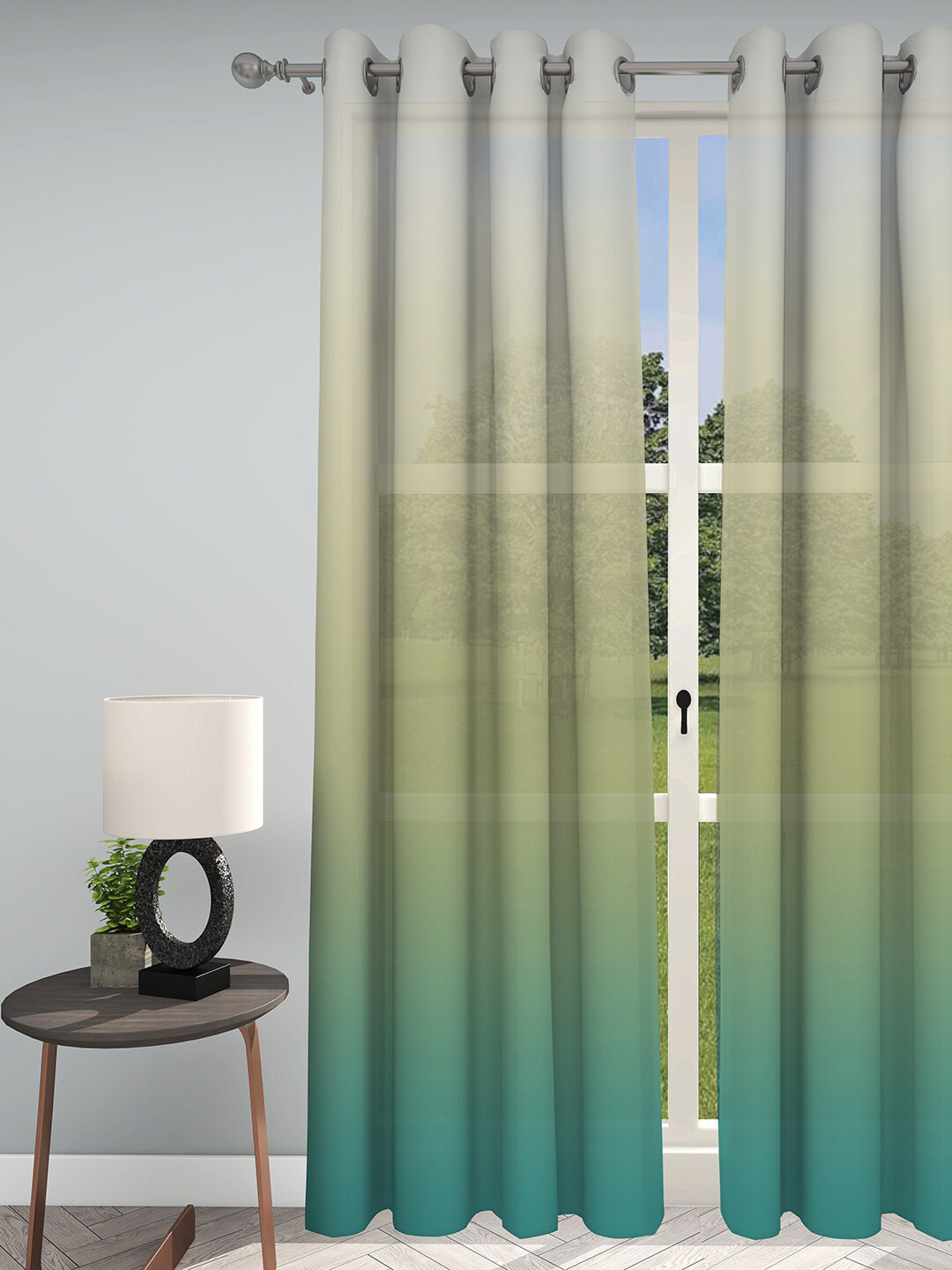 

GM Colourblocked Sheer Door Curtain, Green