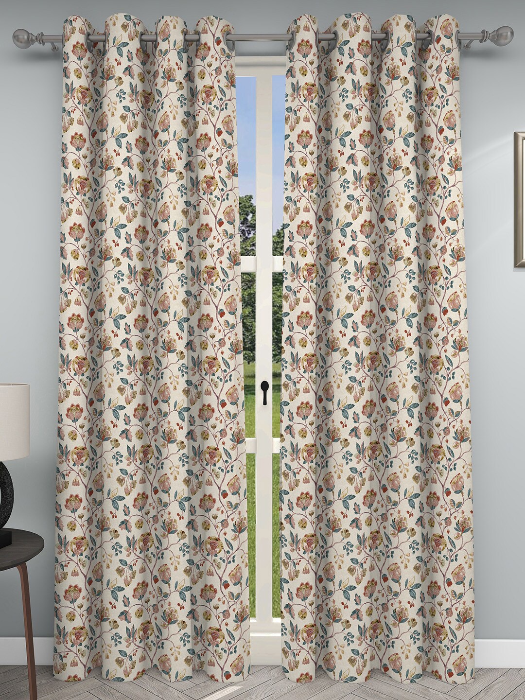 GM Beige & Brown 2 Pieces Floral Room Darkening Door Curtain