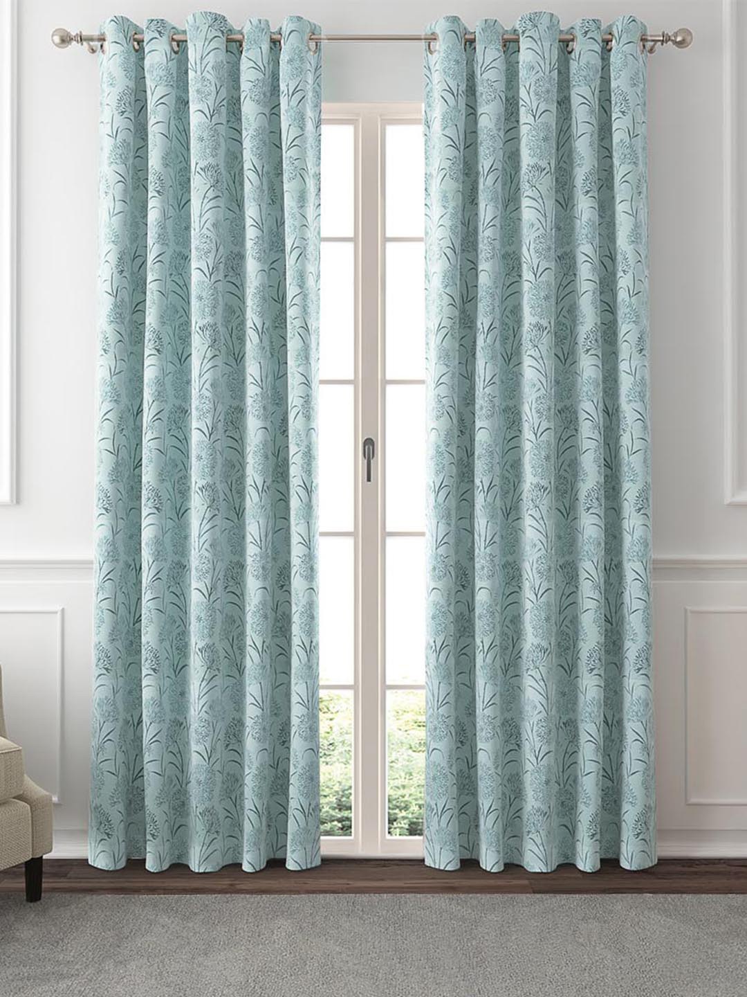 

GM Sea Green 2 Pieces Floral Room Darkening Door Curtain