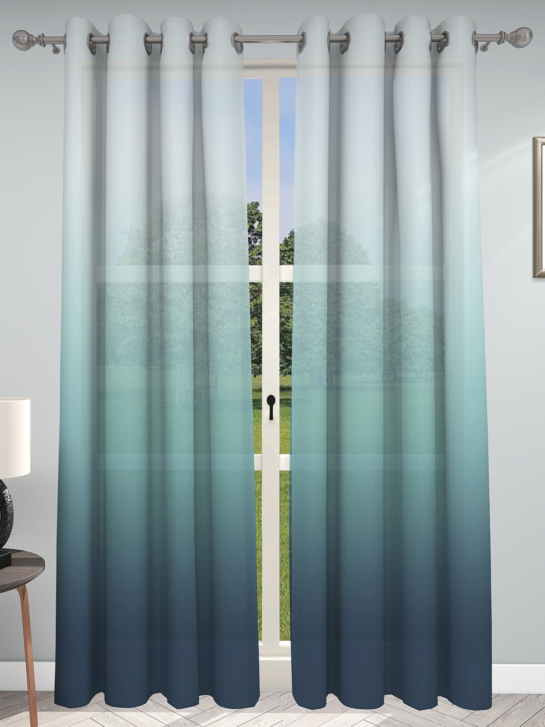 

GM Ombre Set of 2 Blue & Off White Colourblocked Sheer Door Curtains