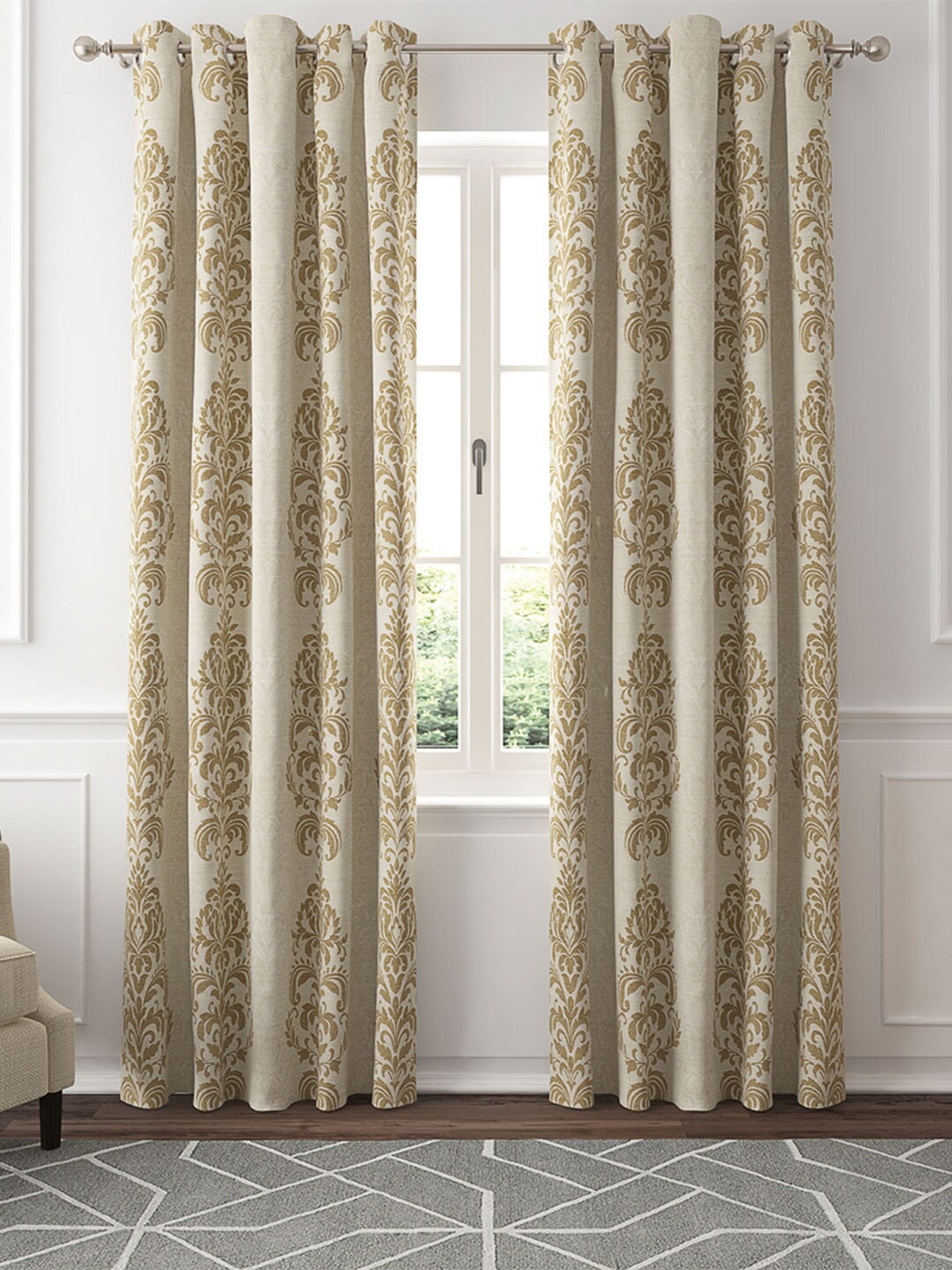 

GM Cream & Beige 2 Pieces Ethnic Motifs Printed Room Darkening Door Curtain