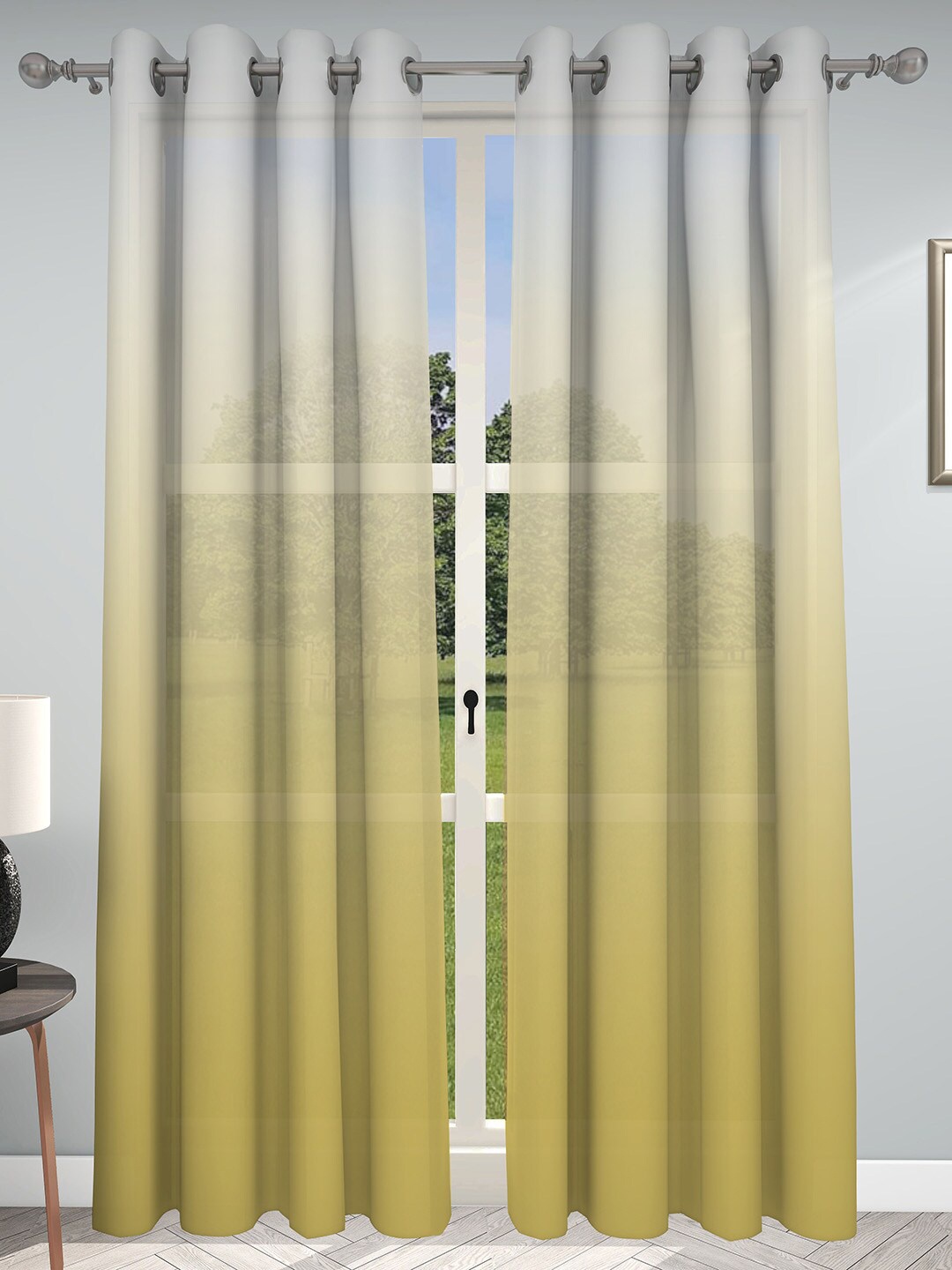 

GM Set of 2 Yellow & Cream-Coloured Colourblocked Sheer Door Curtain