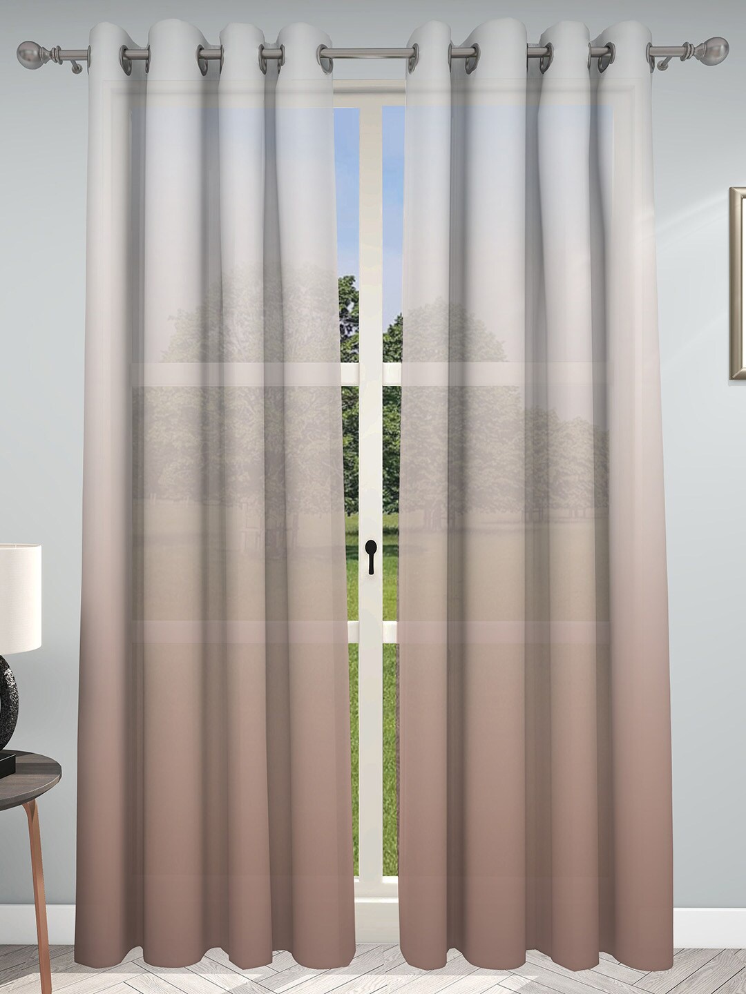 

GM Set of 2 Peach-Coloured & Off White Colourblocked Sheer Door Curtain