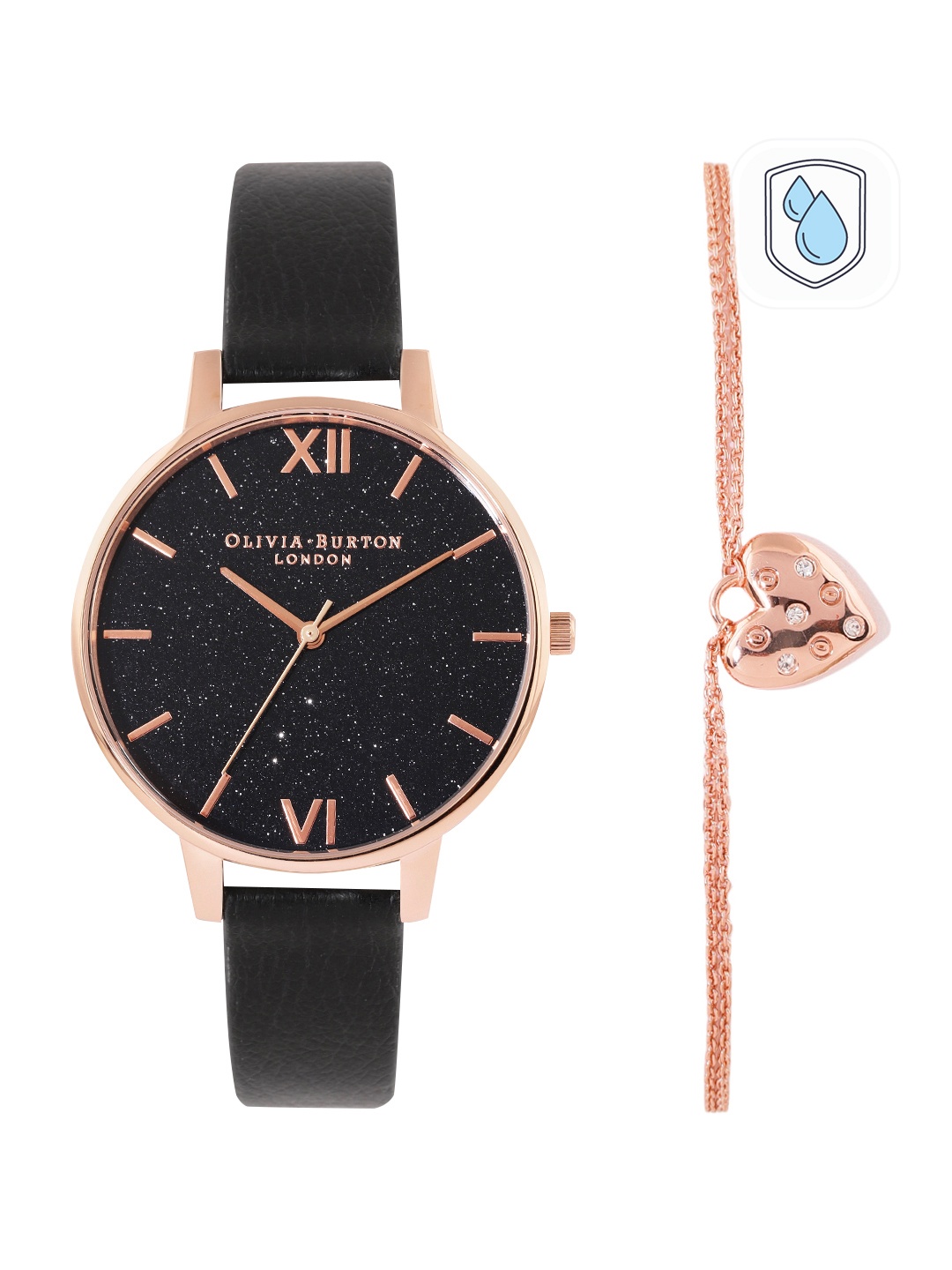 

Olivia Burton Women Glitter Analogue Watch With Bracelet OBGSET158, Black