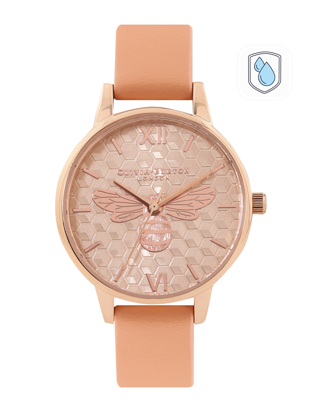 

Olivia Burton Women Leather Honey Bee Analogue Watch OB16FB23-Rose Gold